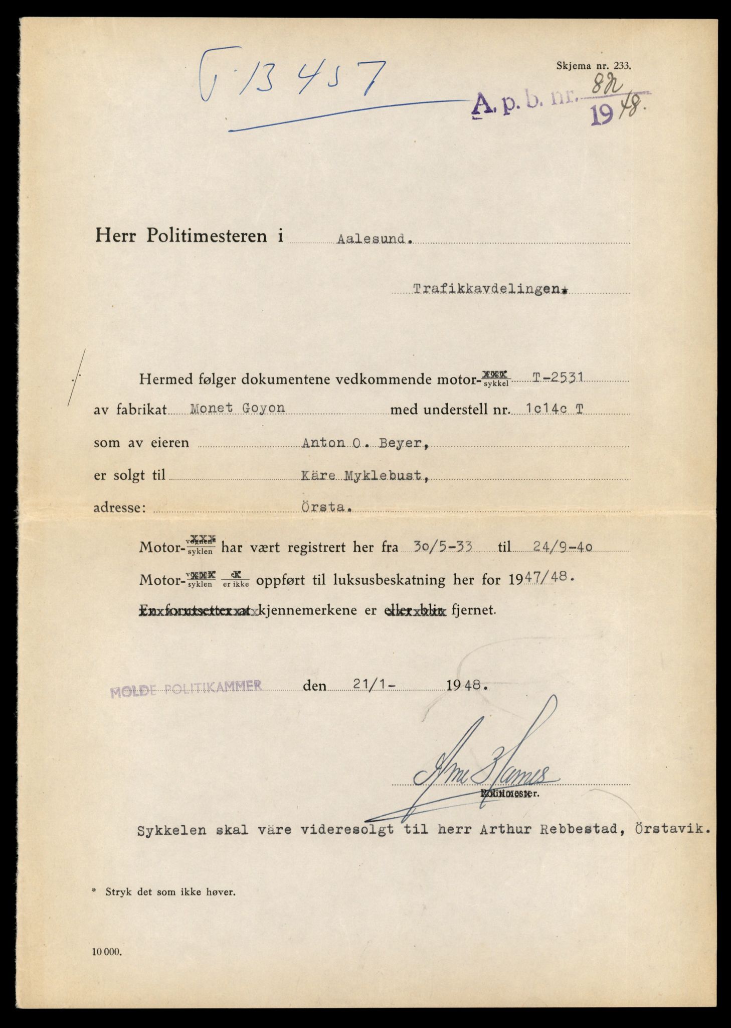 Møre og Romsdal vegkontor - Ålesund trafikkstasjon, AV/SAT-A-4099/F/Fe/L0039: Registreringskort for kjøretøy T 13361 - T 13530, 1927-1998, s. 1649
