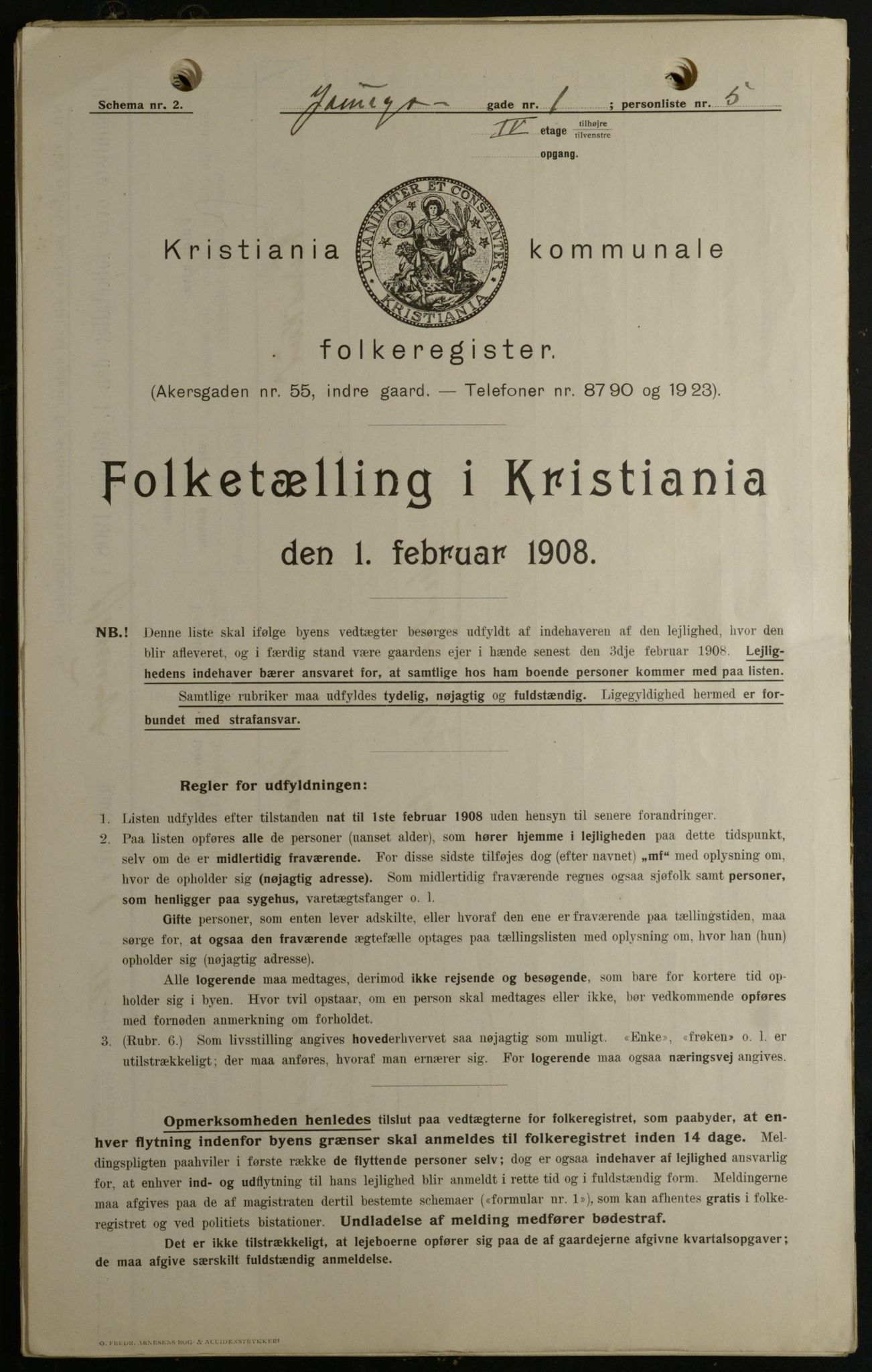 OBA, Kommunal folketelling 1.2.1908 for Kristiania kjøpstad, 1908, s. 115382