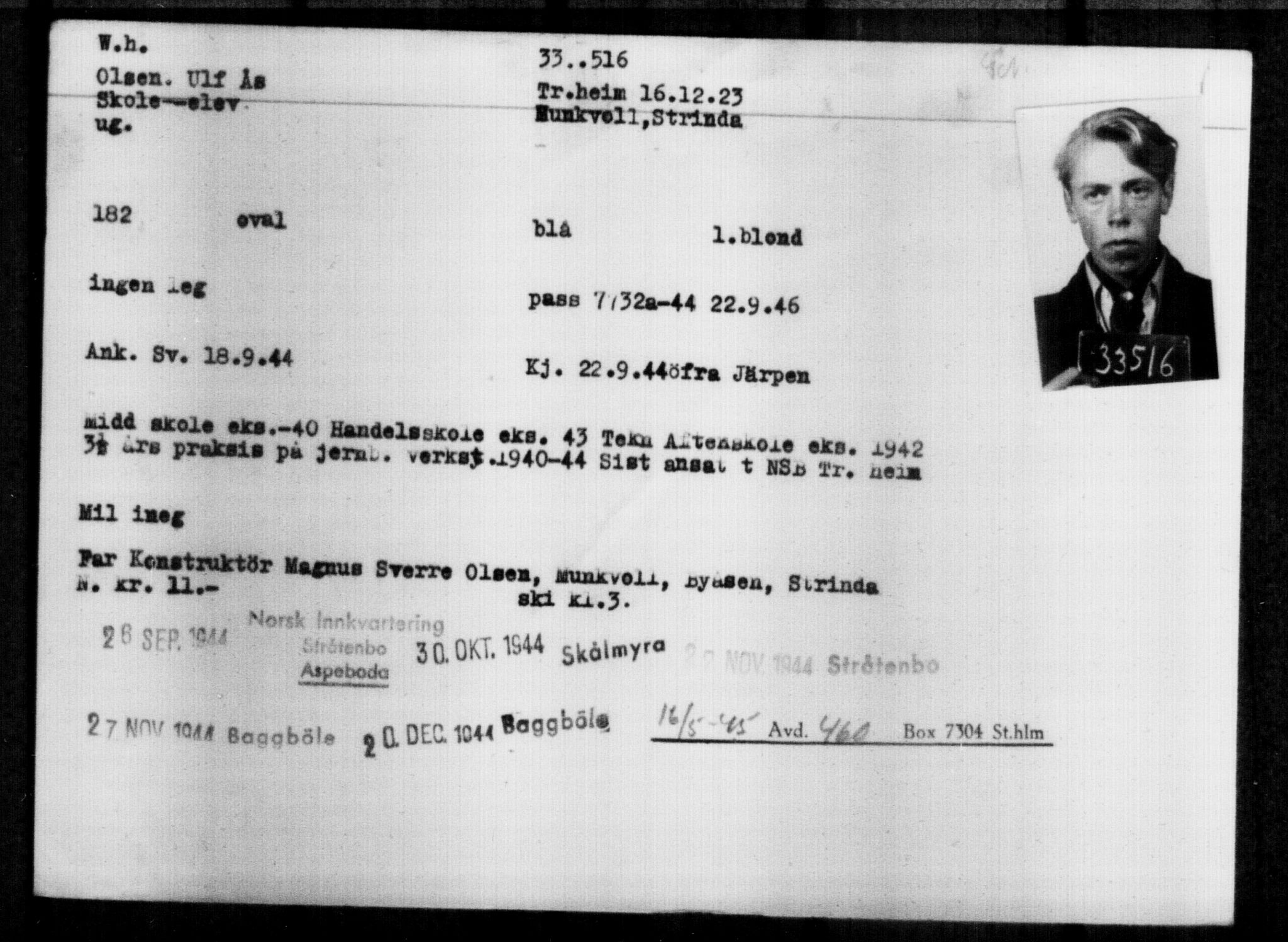 Utenriksstasjonene, Legasjonen i Stockholm, Flyktningkontoret, AV/RA-S-6753/V/Va/L0013: Kjesäterkartoteket, flyktninger med registreringsnr. 31500-34731, 1940-1945, s. 2124