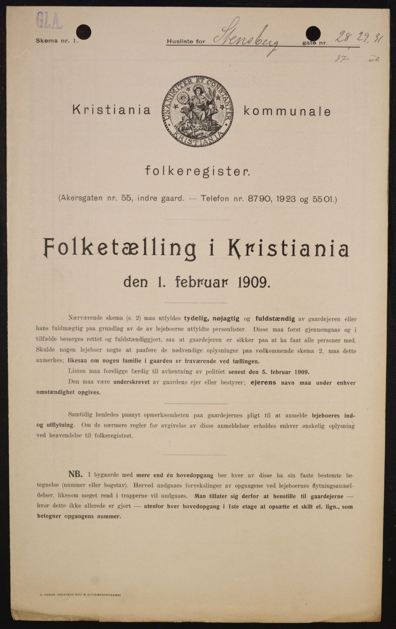 OBA, Kommunal folketelling 1.2.1909 for Kristiania kjøpstad, 1909, s. 92114