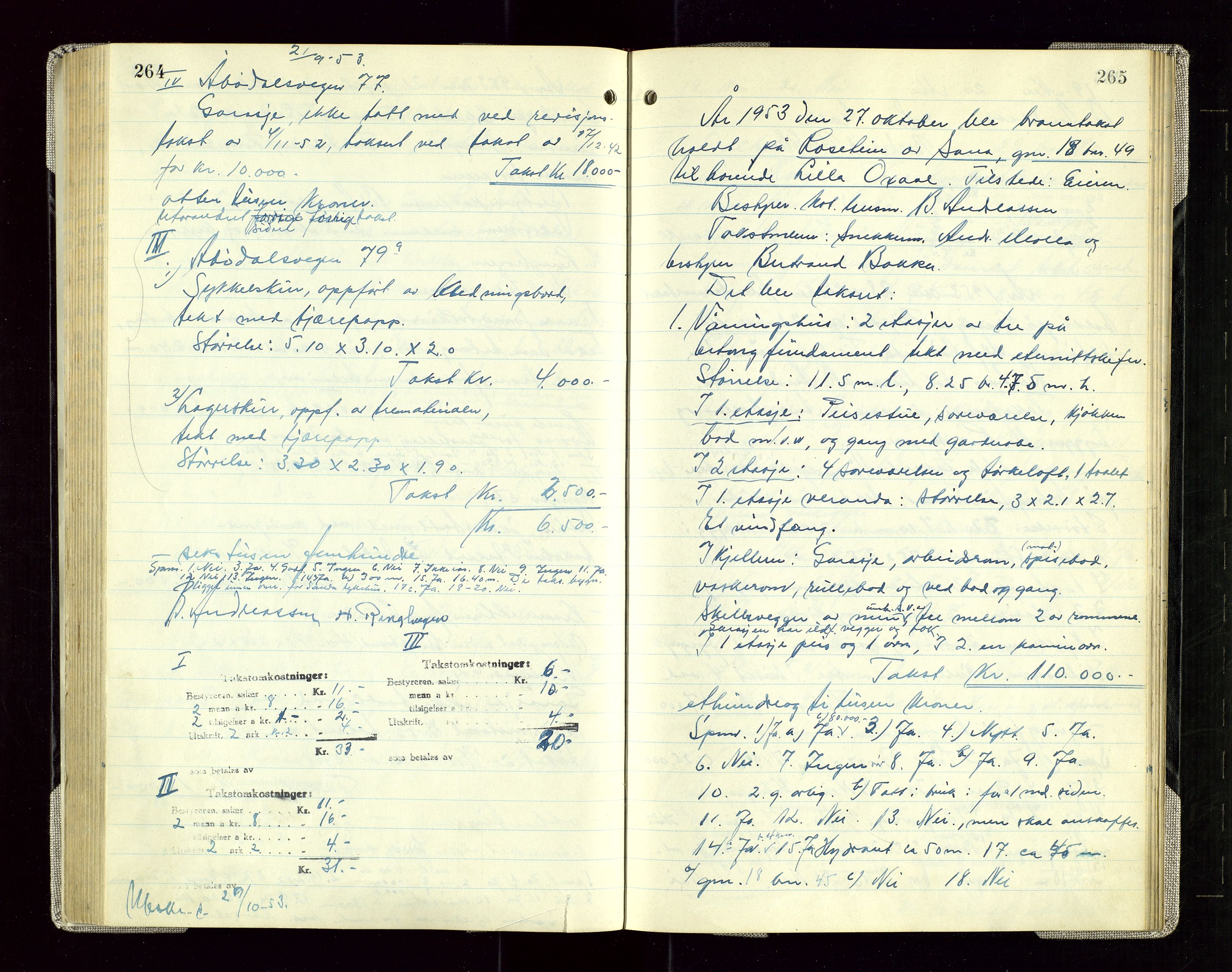 Sauda lensmannskontor, SAST/A-100177/Goa/L0005: "Branntakstprotokoll for Sauda lensmannsdistrikt", 1946-1955, s. 264-265