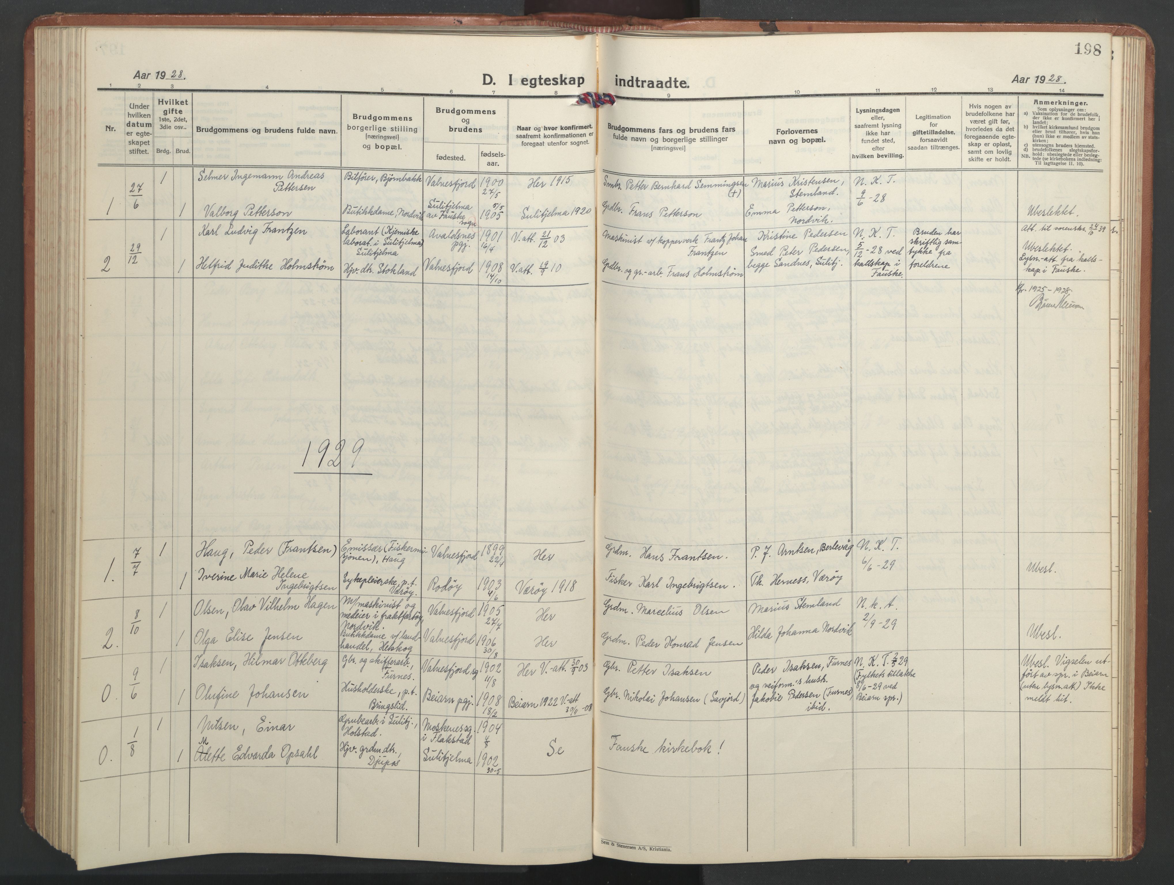 Ministerialprotokoller, klokkerbøker og fødselsregistre - Nordland, SAT/A-1459/851/L0727: Klokkerbok nr. 851C02, 1925-1948, s. 198