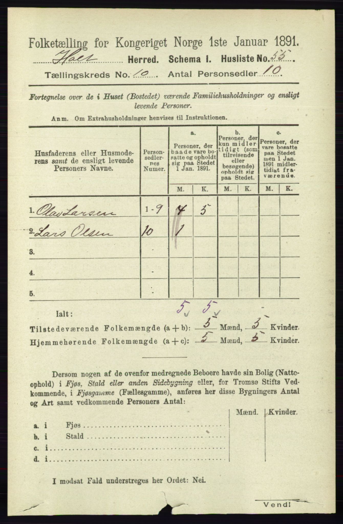 RA, Folketelling 1891 for 0914 Holt herred, 1891, s. 4421