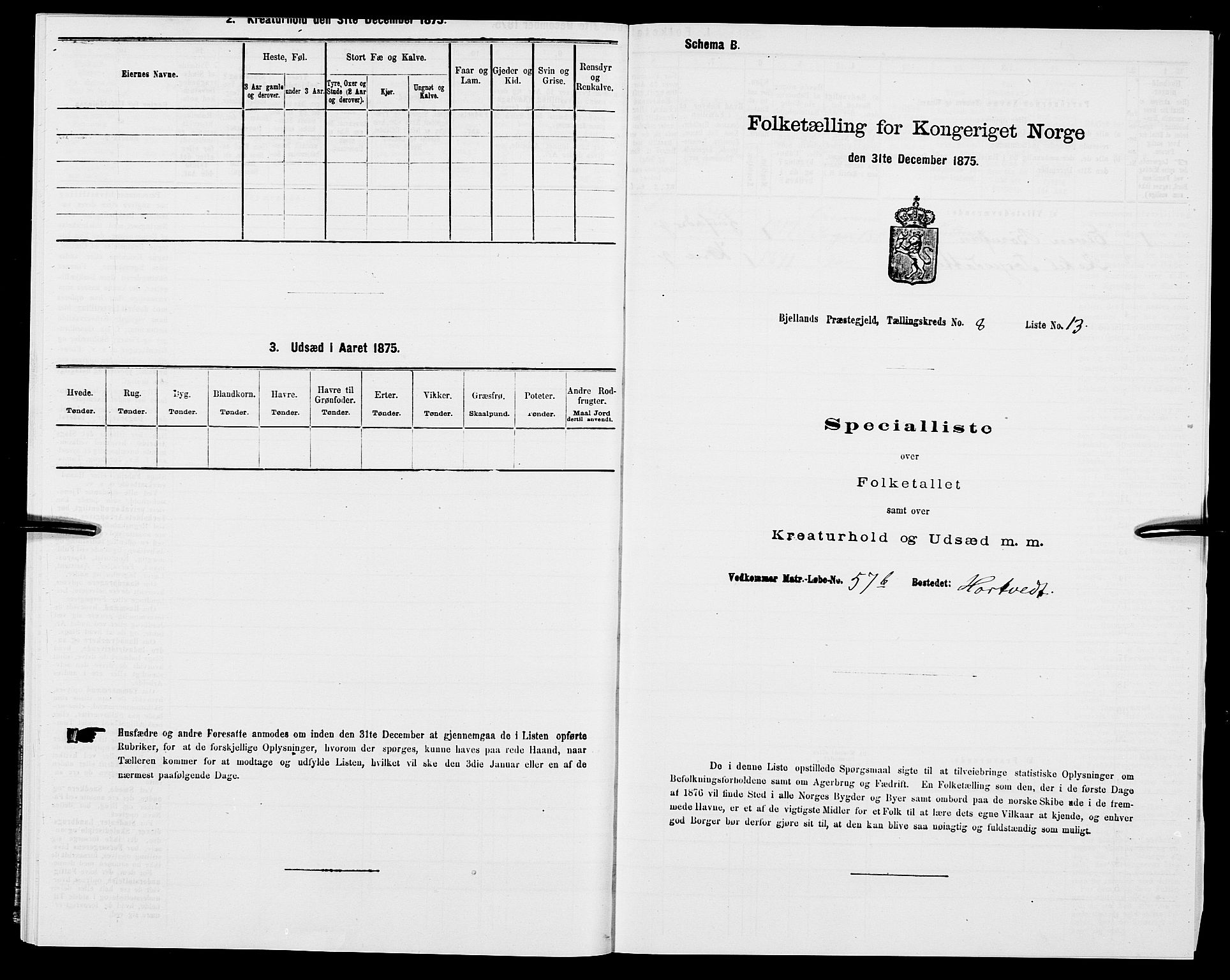 SAK, Folketelling 1875 for 1024P Bjelland prestegjeld, 1875, s. 533