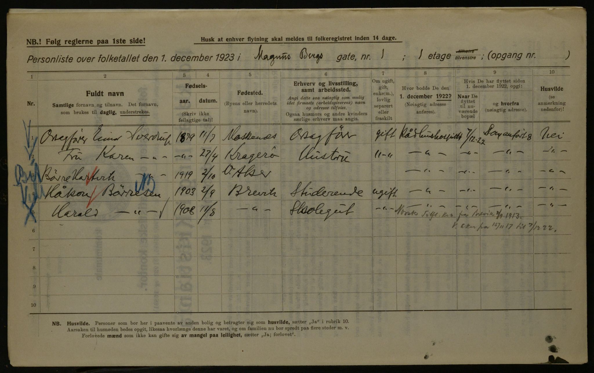 OBA, Kommunal folketelling 1.12.1923 for Kristiania, 1923, s. 65677