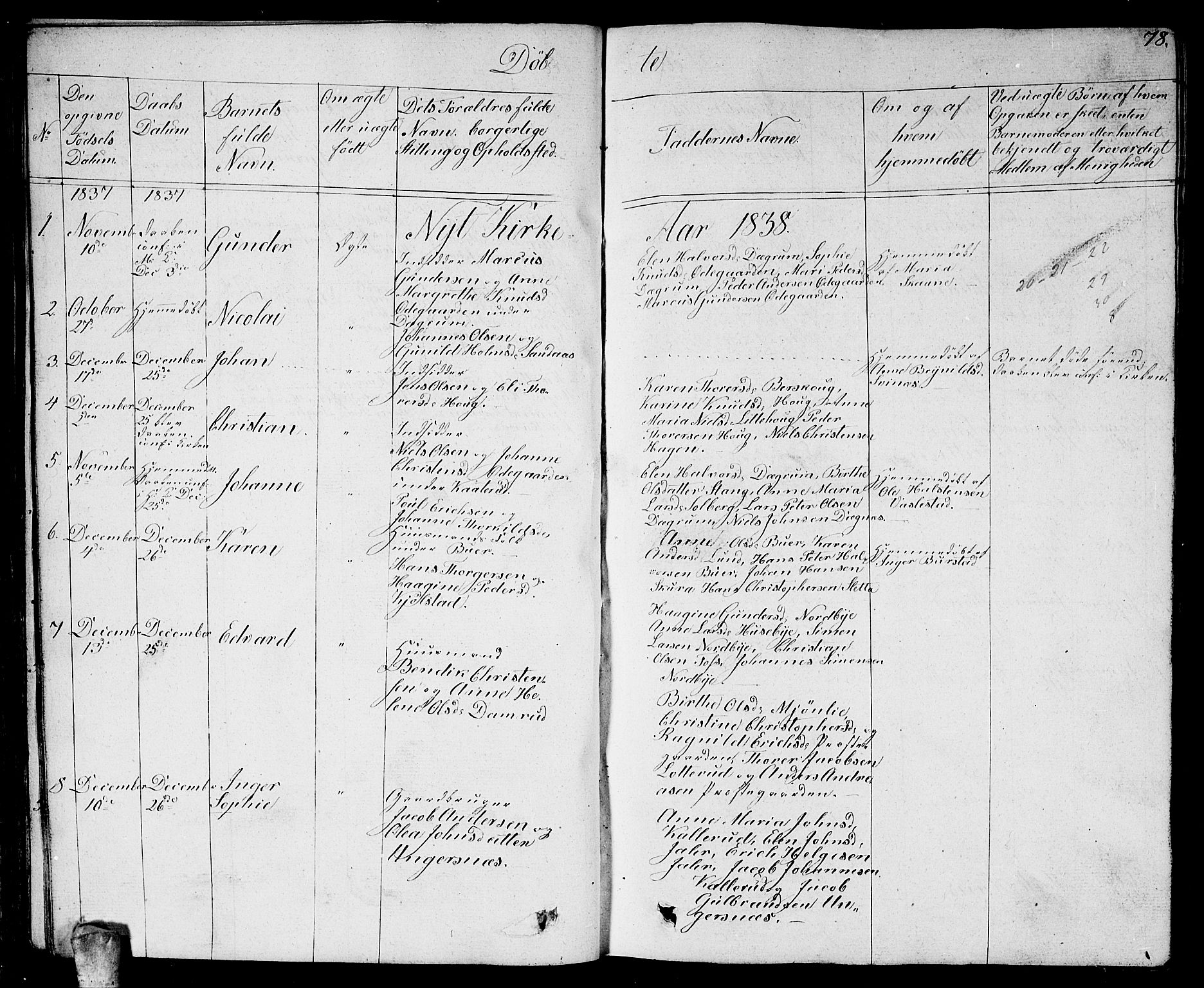 Enebakk prestekontor Kirkebøker, AV/SAO-A-10171c/G/Ga/L0003: Klokkerbok nr. I 3, 1833-1849, s. 78
