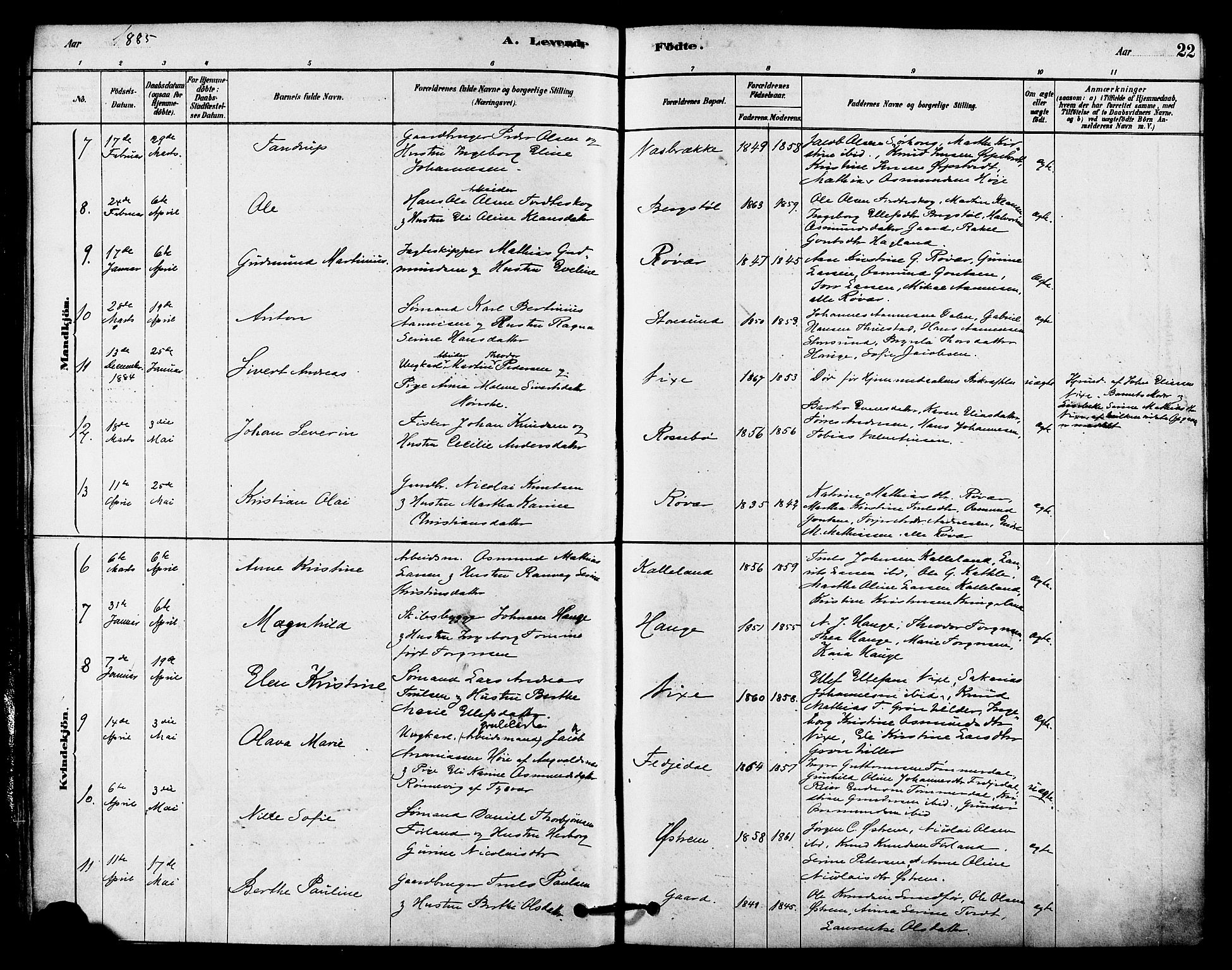 Haugesund sokneprestkontor, AV/SAST-A -101863/H/Ha/Haa/L0002: Ministerialbok nr. A 2, 1878-1886, s. 22