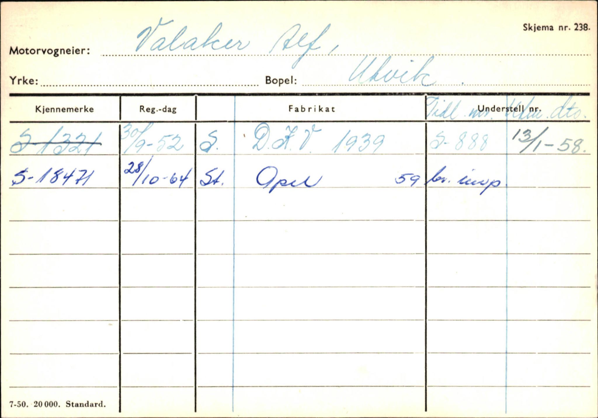Statens vegvesen, Sogn og Fjordane vegkontor, AV/SAB-A-5301/4/F/L0131: Eigarregister Høyanger P-Å. Stryn S-Å, 1945-1975, s. 2189
