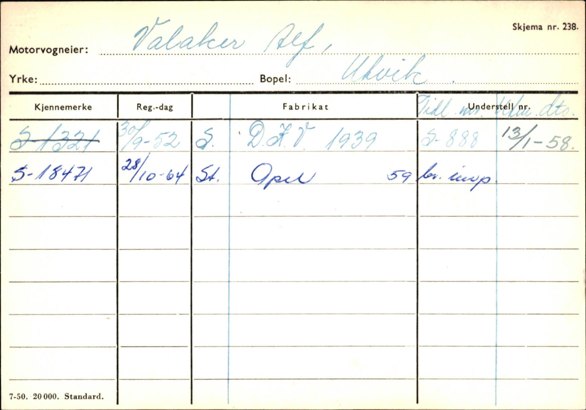 Statens vegvesen, Sogn og Fjordane vegkontor, SAB/A-5301/4/F/L0131: Eigarregister Høyanger P-Å. Stryn S-Å, 1945-1975, s. 2189