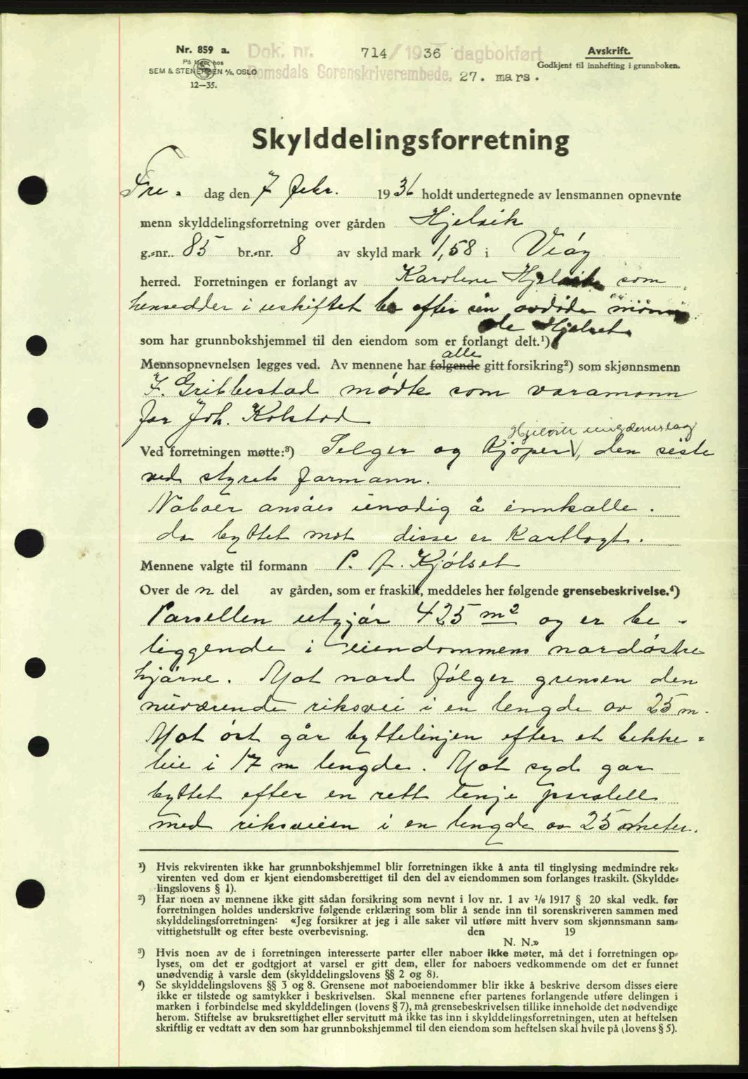 Romsdal sorenskriveri, SAT/A-4149/1/2/2C: Pantebok nr. A1, 1936-1936, Dagboknr: 714/1936