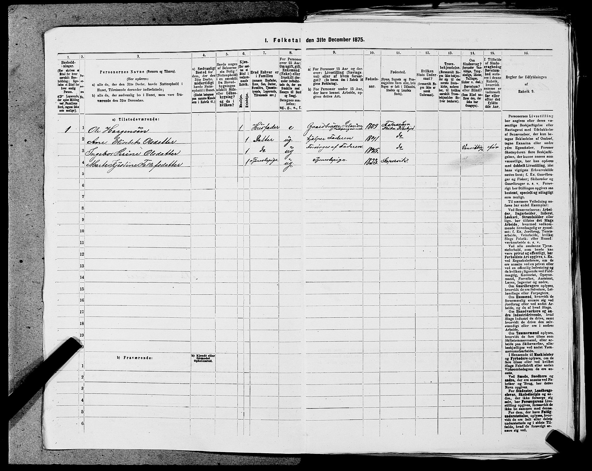 SAST, Folketelling 1875 for 1150L Skudenes prestegjeld, Falnes sokn, Åkra sokn og Ferkingstad sokn, 1875, s. 1287