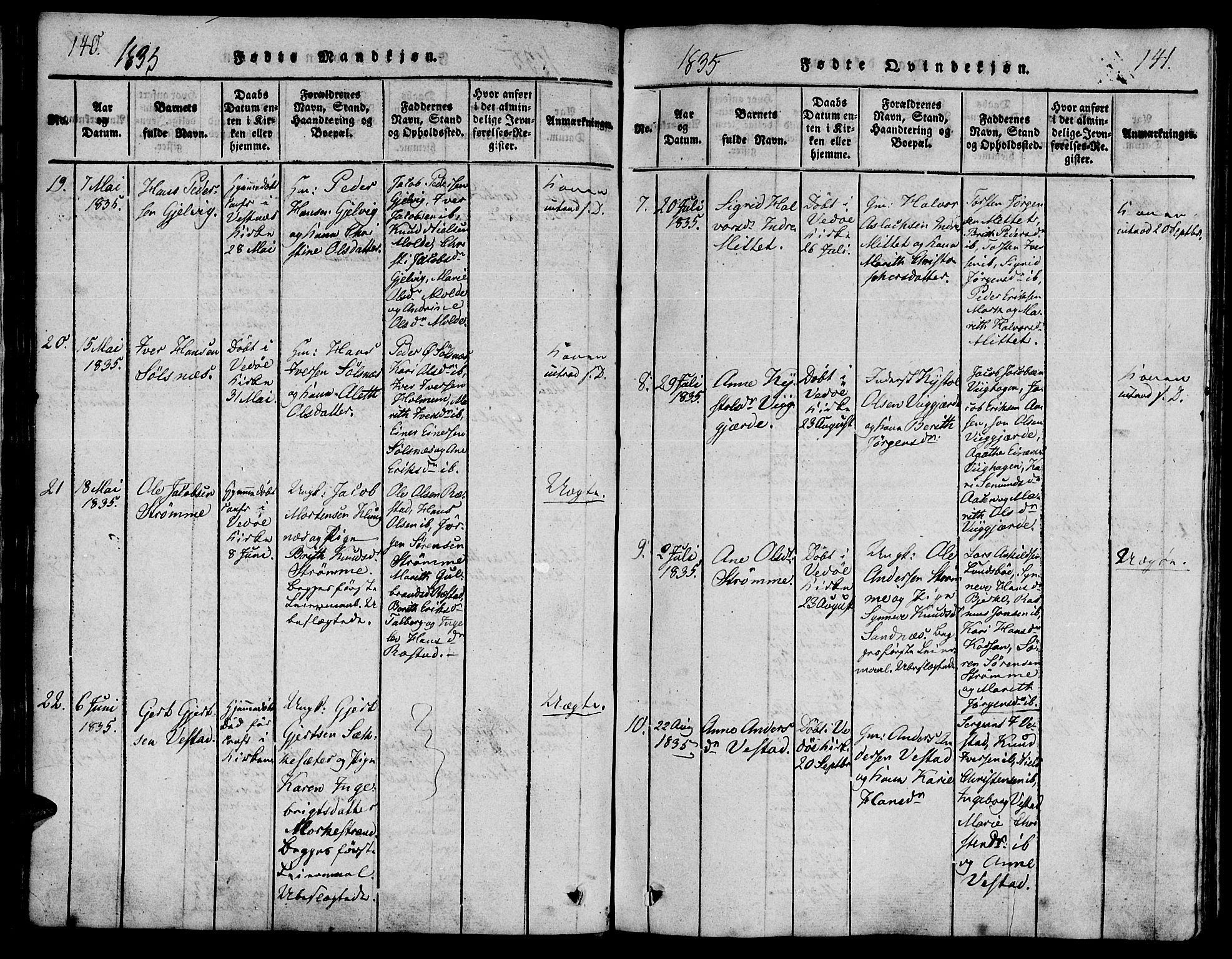 Ministerialprotokoller, klokkerbøker og fødselsregistre - Møre og Romsdal, AV/SAT-A-1454/547/L0602: Ministerialbok nr. 547A04, 1818-1845, s. 140-141
