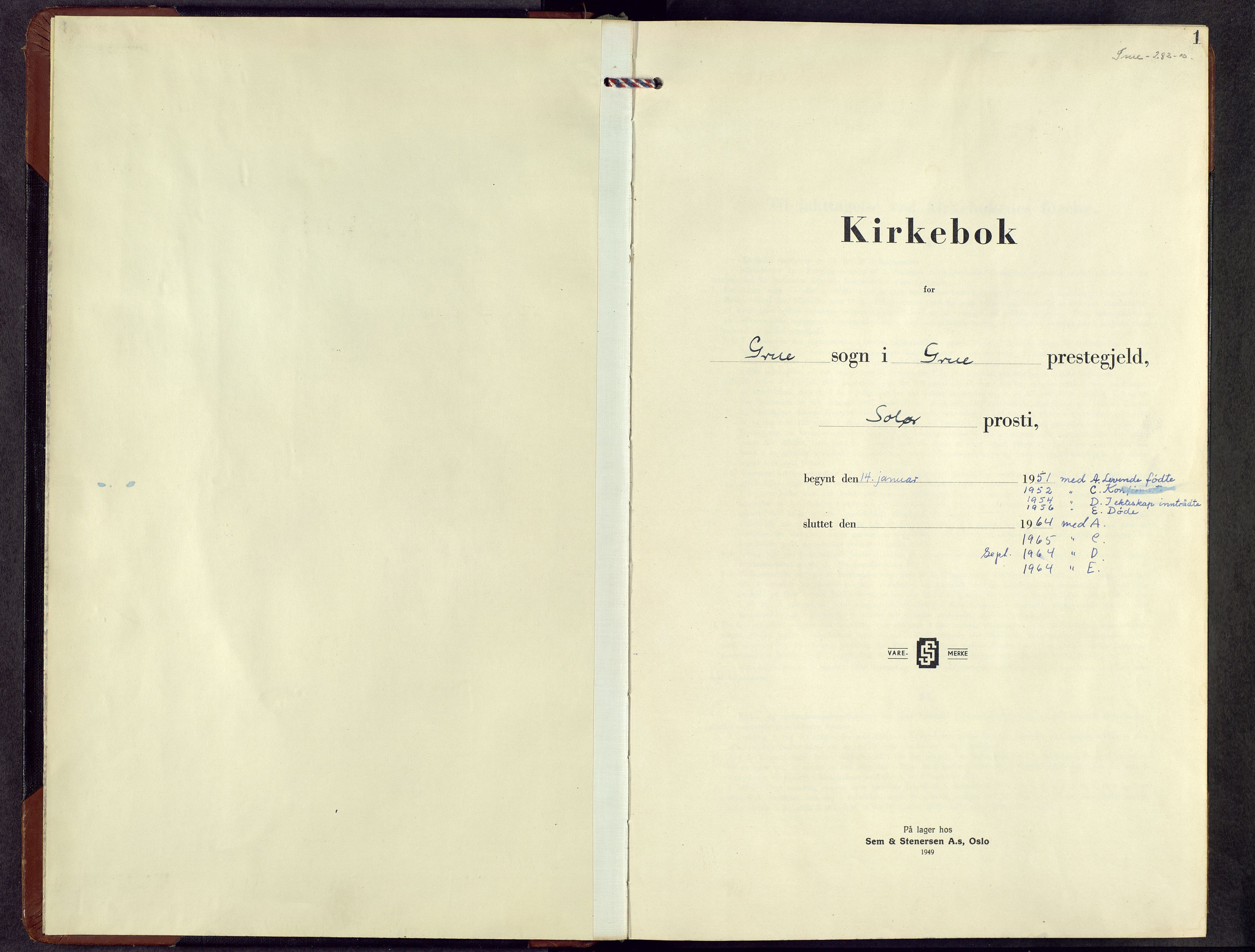 Grue prestekontor, SAH/PREST-036/H/Ha/Hab/L0011: Klokkerbok nr. 11, 1951-1964, s. 0b-1a