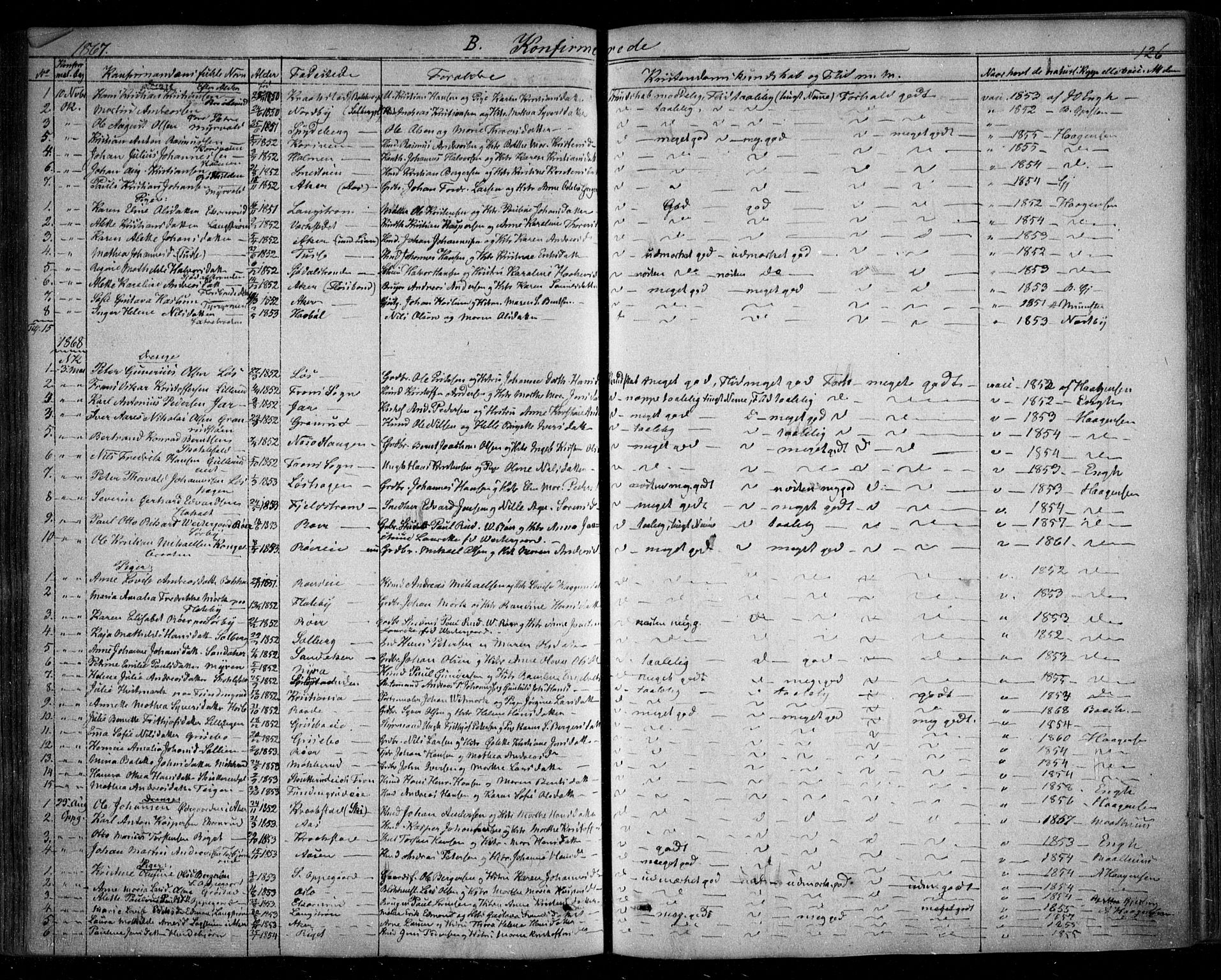 Nesodden prestekontor Kirkebøker, SAO/A-10013/F/Fa/L0007: Ministerialbok nr. I 7, 1848-1868, s. 126