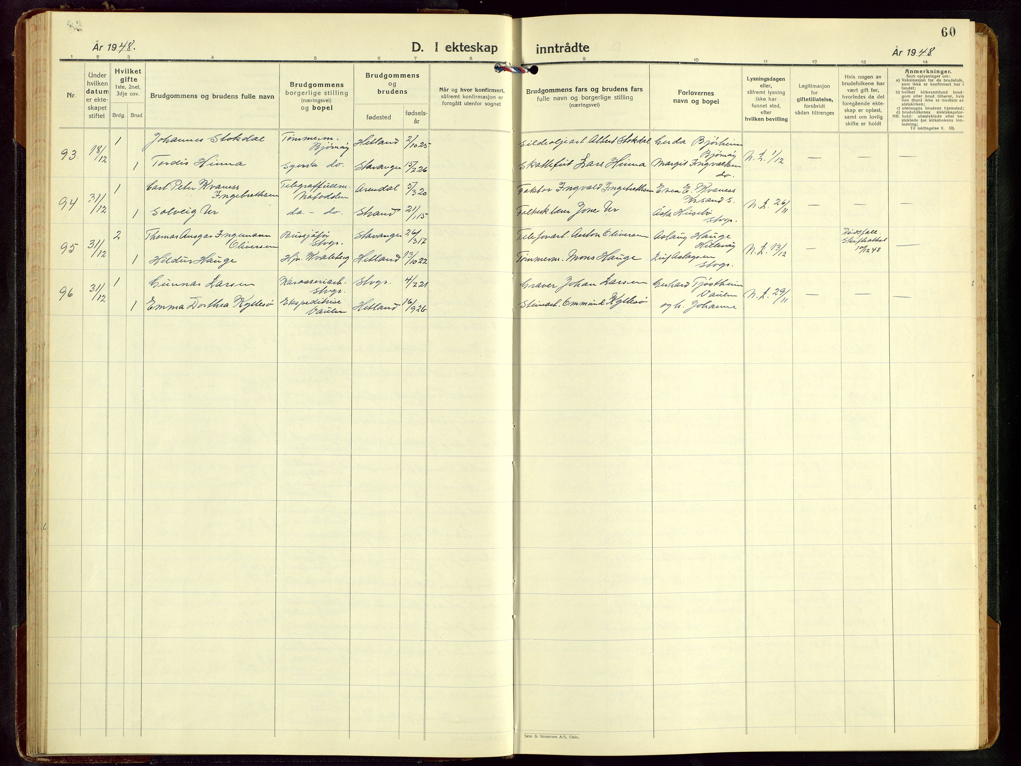 Hetland sokneprestkontor, AV/SAST-A-101826/30/30BB/L0016: Klokkerbok nr. B 16, 1942-1960, s. 60