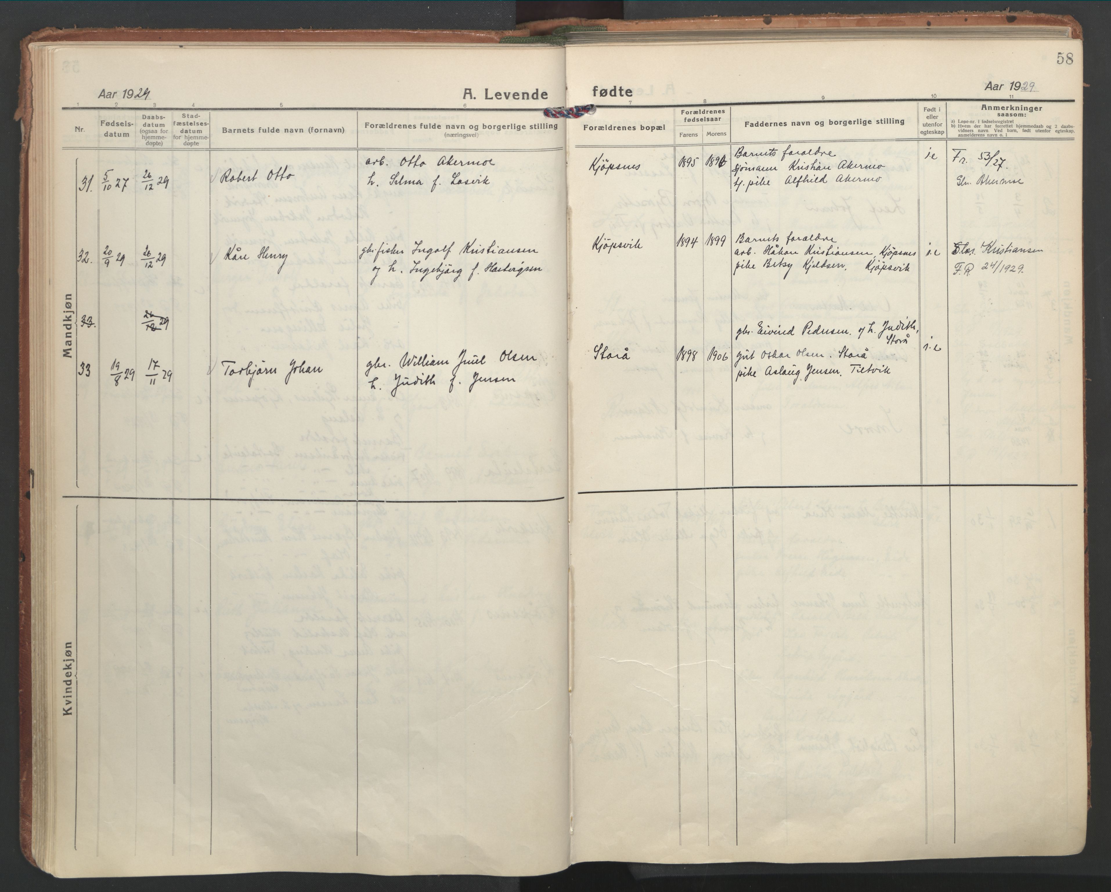 Ministerialprotokoller, klokkerbøker og fødselsregistre - Nordland, AV/SAT-A-1459/861/L0873: Ministerialbok nr. 861A08, 1923-1932, s. 58