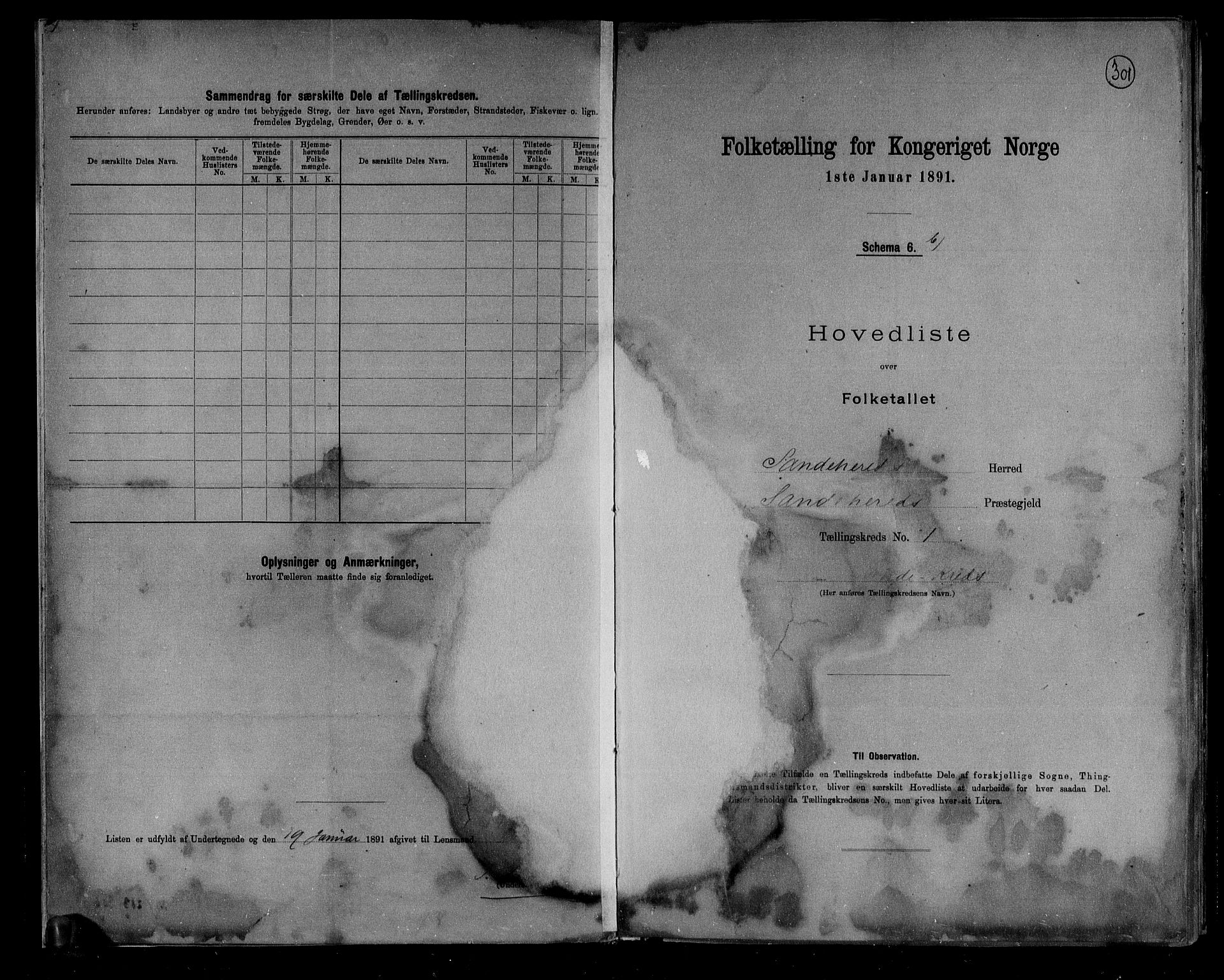 RA, Folketelling 1891 for 0724 Sandeherred herred, 1891, s. 6