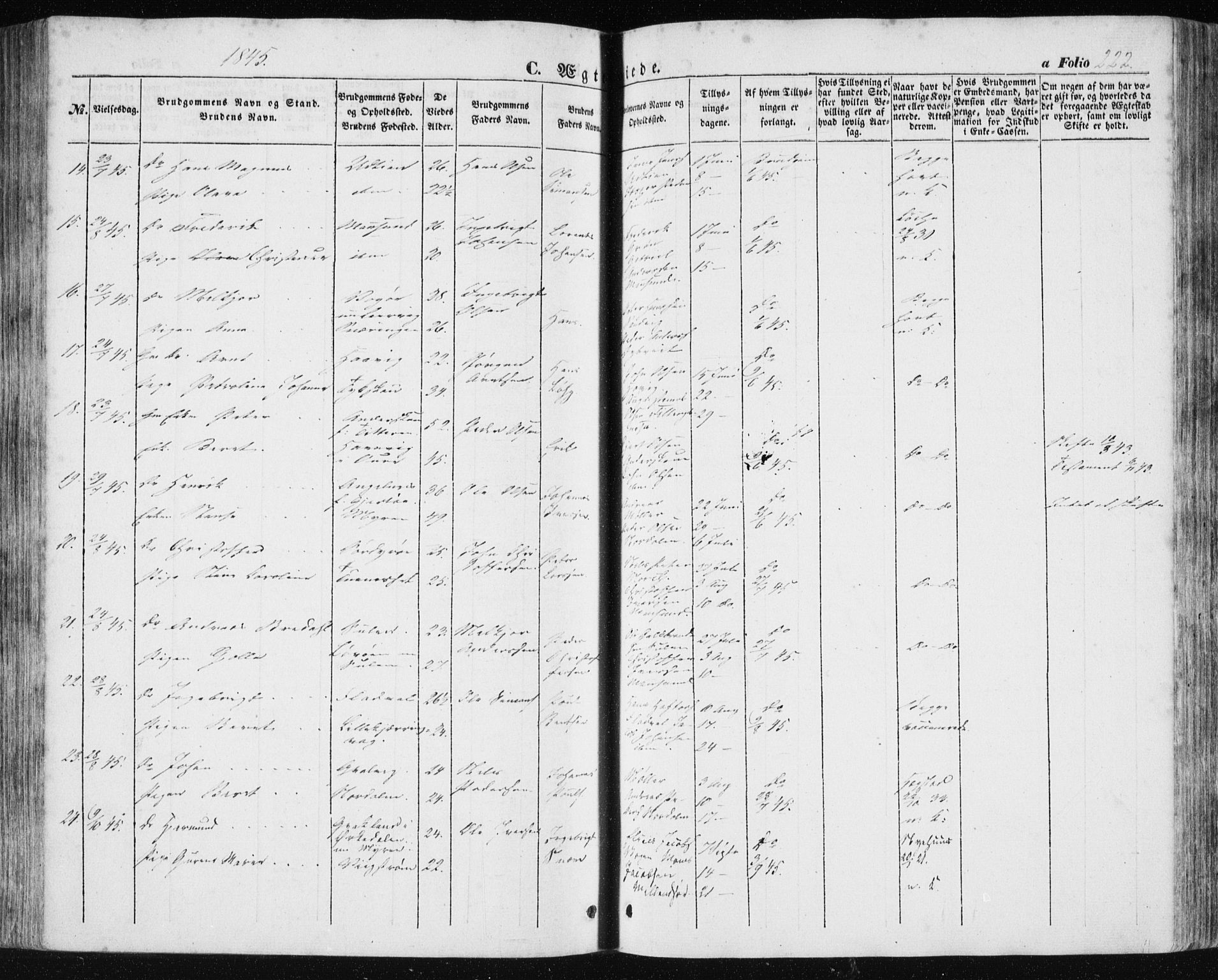 Ministerialprotokoller, klokkerbøker og fødselsregistre - Sør-Trøndelag, SAT/A-1456/634/L0529: Ministerialbok nr. 634A05, 1843-1851, s. 222