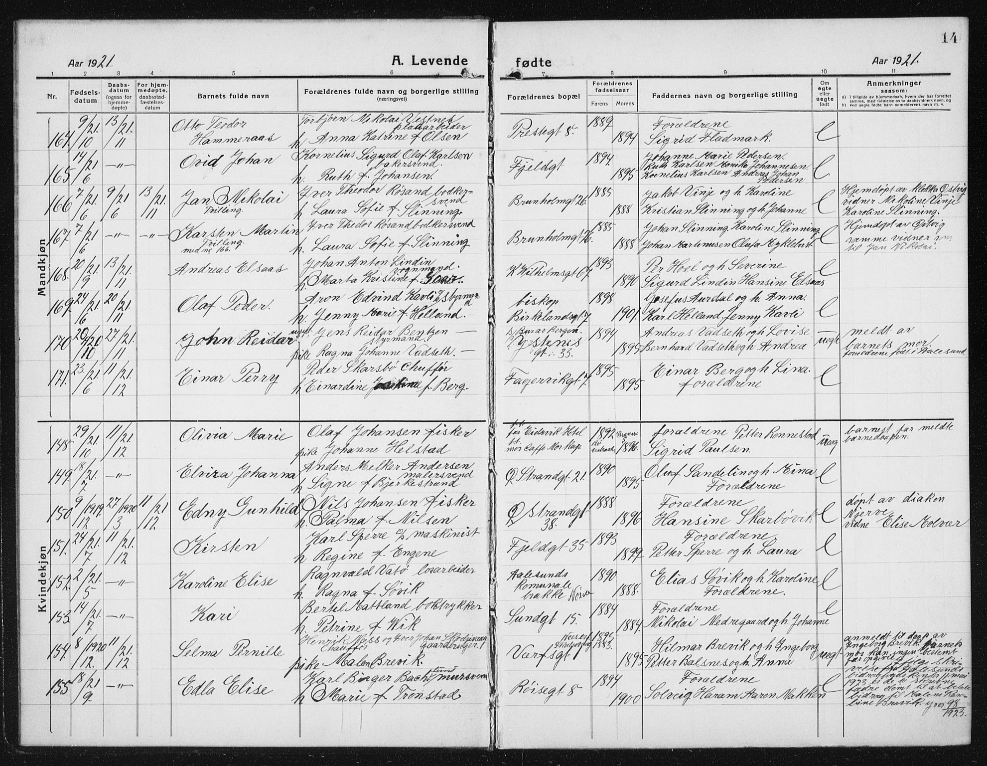 Ministerialprotokoller, klokkerbøker og fødselsregistre - Møre og Romsdal, AV/SAT-A-1454/529/L0475: Klokkerbok nr. 529C12, 1921-1934, s. 14