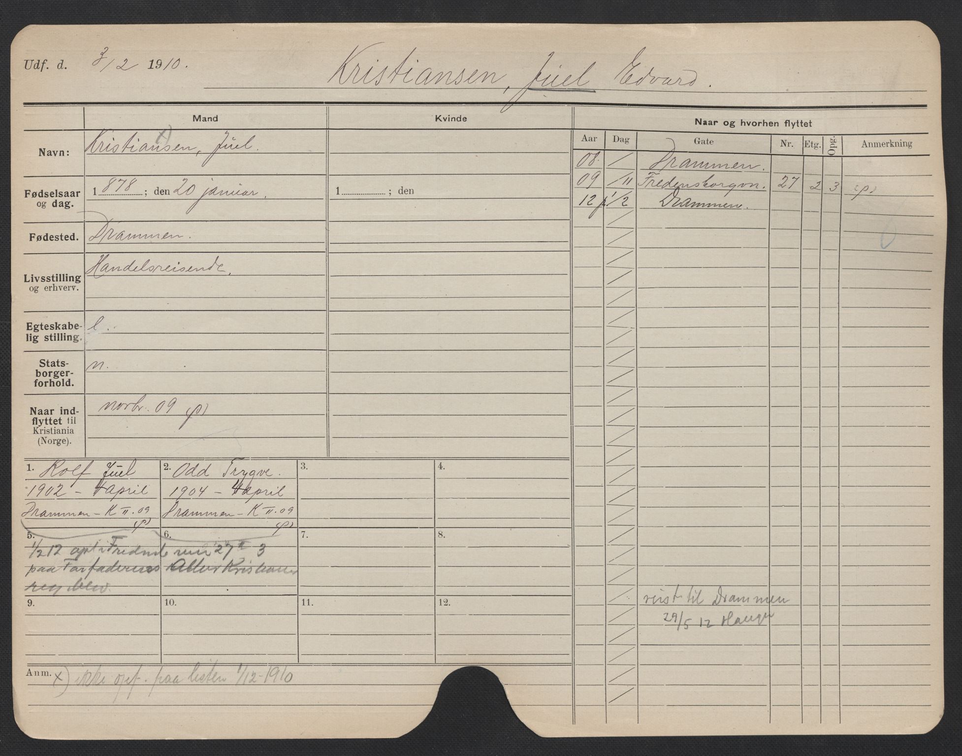 Oslo folkeregister, Registerkort, AV/SAO-A-11715/F/Fa/Fac/L0006: Menn, 1906-1914, s. 700a