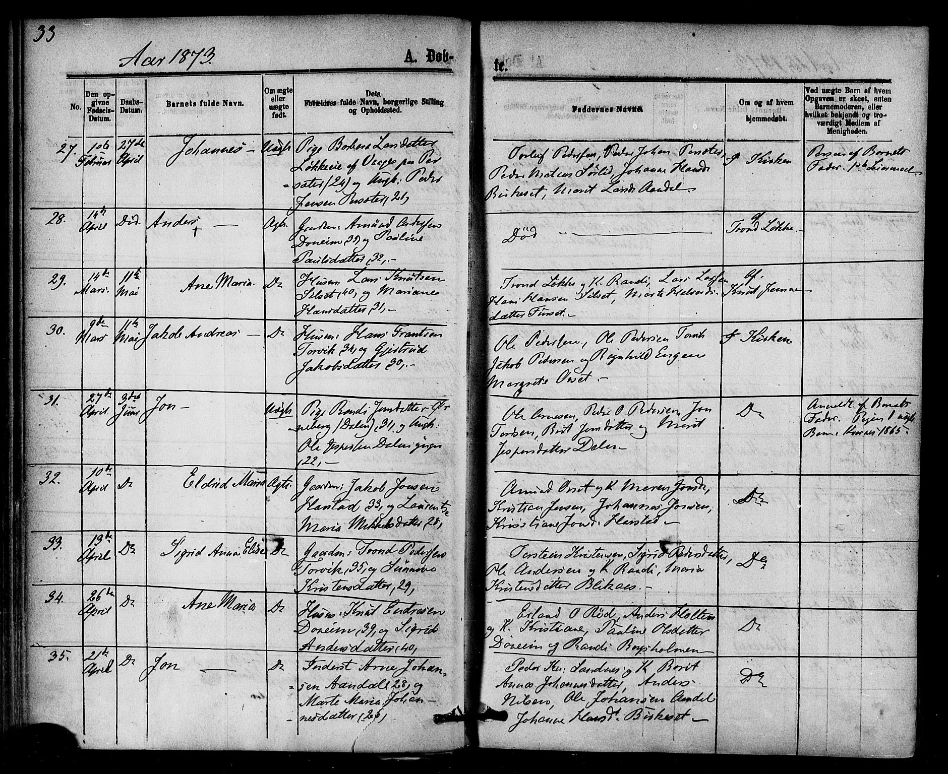 Ministerialprotokoller, klokkerbøker og fødselsregistre - Møre og Romsdal, AV/SAT-A-1454/584/L0966: Ministerialbok nr. 584A06, 1869-1878, s. 33