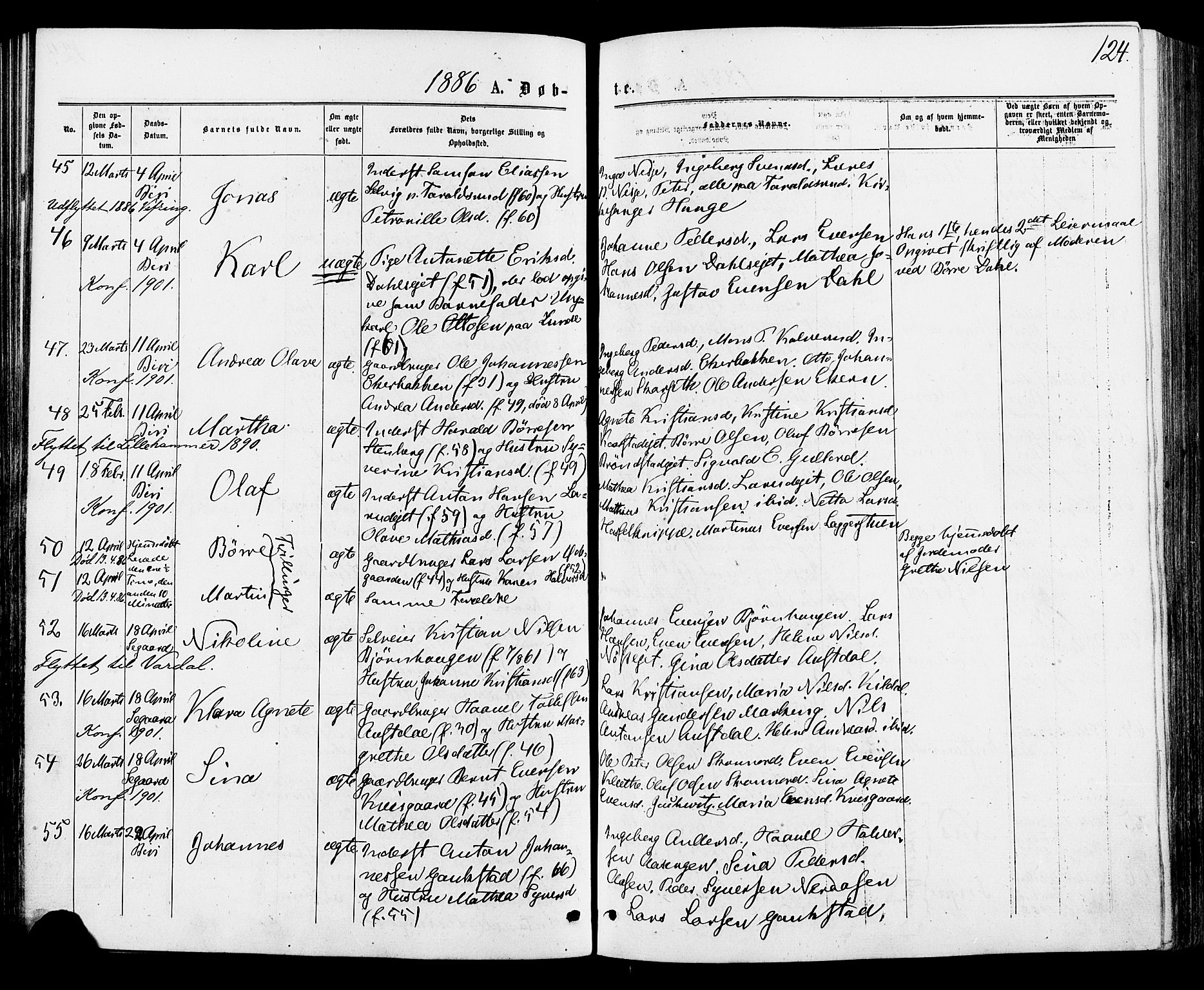 Biri prestekontor, AV/SAH-PREST-096/H/Ha/Haa/L0006: Ministerialbok nr. 6, 1877-1886, s. 124