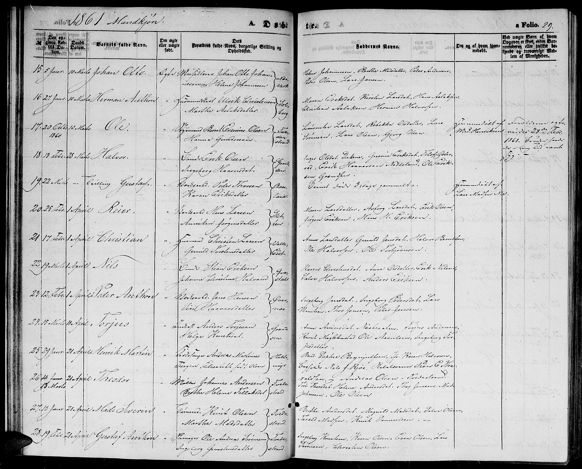 Holt sokneprestkontor, AV/SAK-1111-0021/F/Fb/L0008: Klokkerbok nr. B 8, 1858-1871, s. 29
