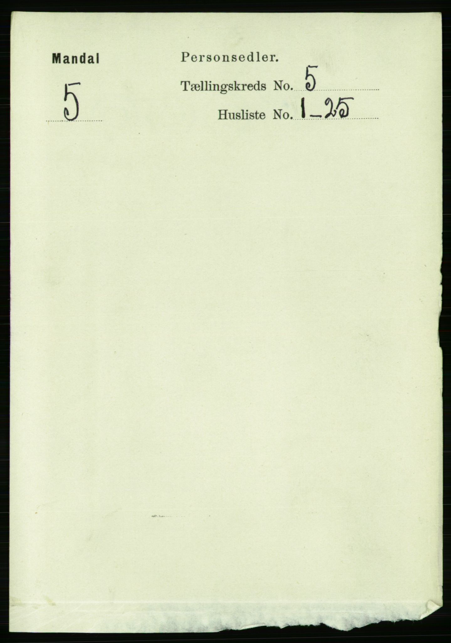 RA, Folketelling 1891 for 1002 Mandal ladested, 1891, s. 1925