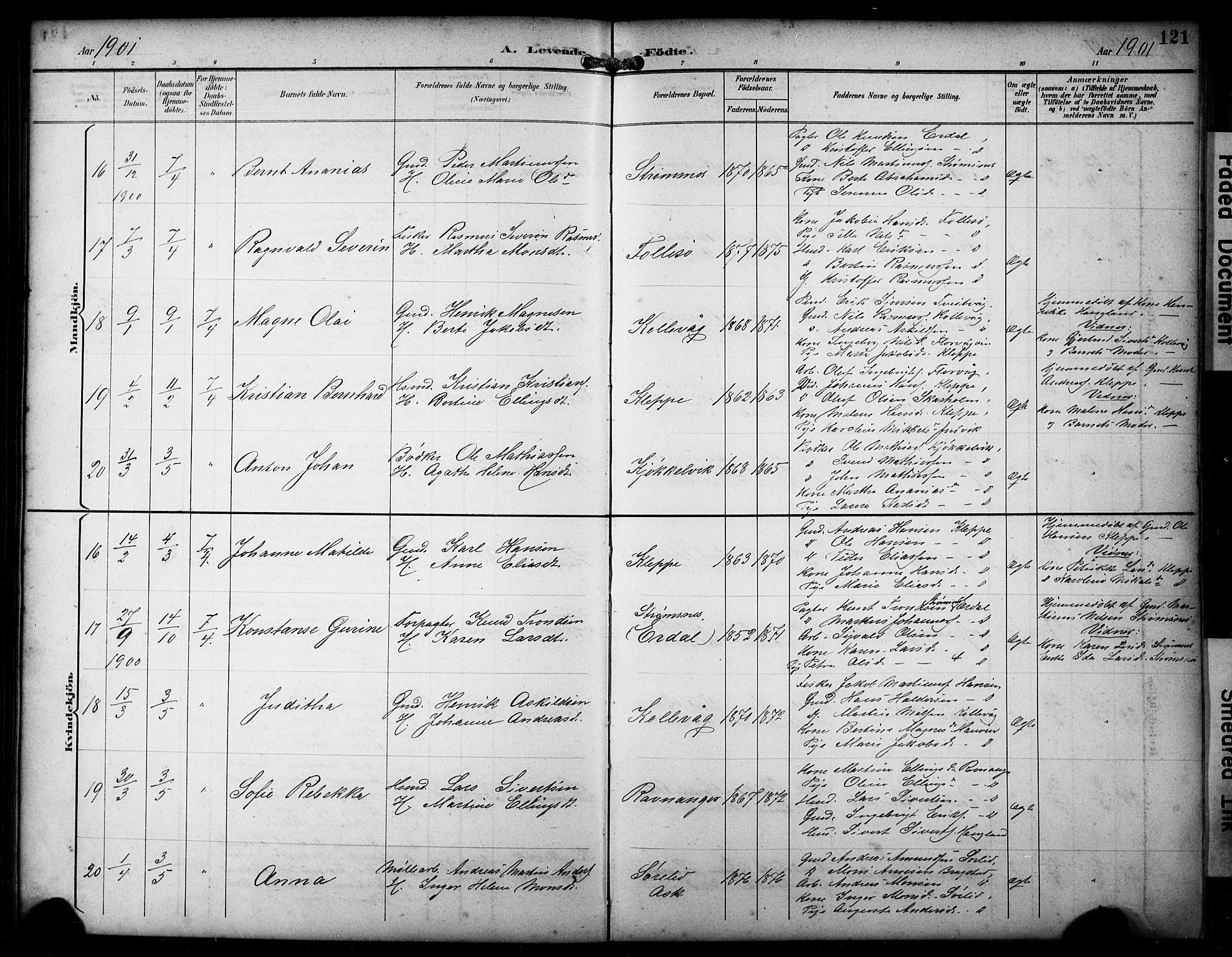 Askøy Sokneprestembete, AV/SAB-A-74101/H/Ha/Hab/Haba/L0009: Klokkerbok nr. A 9, 1894-1903, s. 121