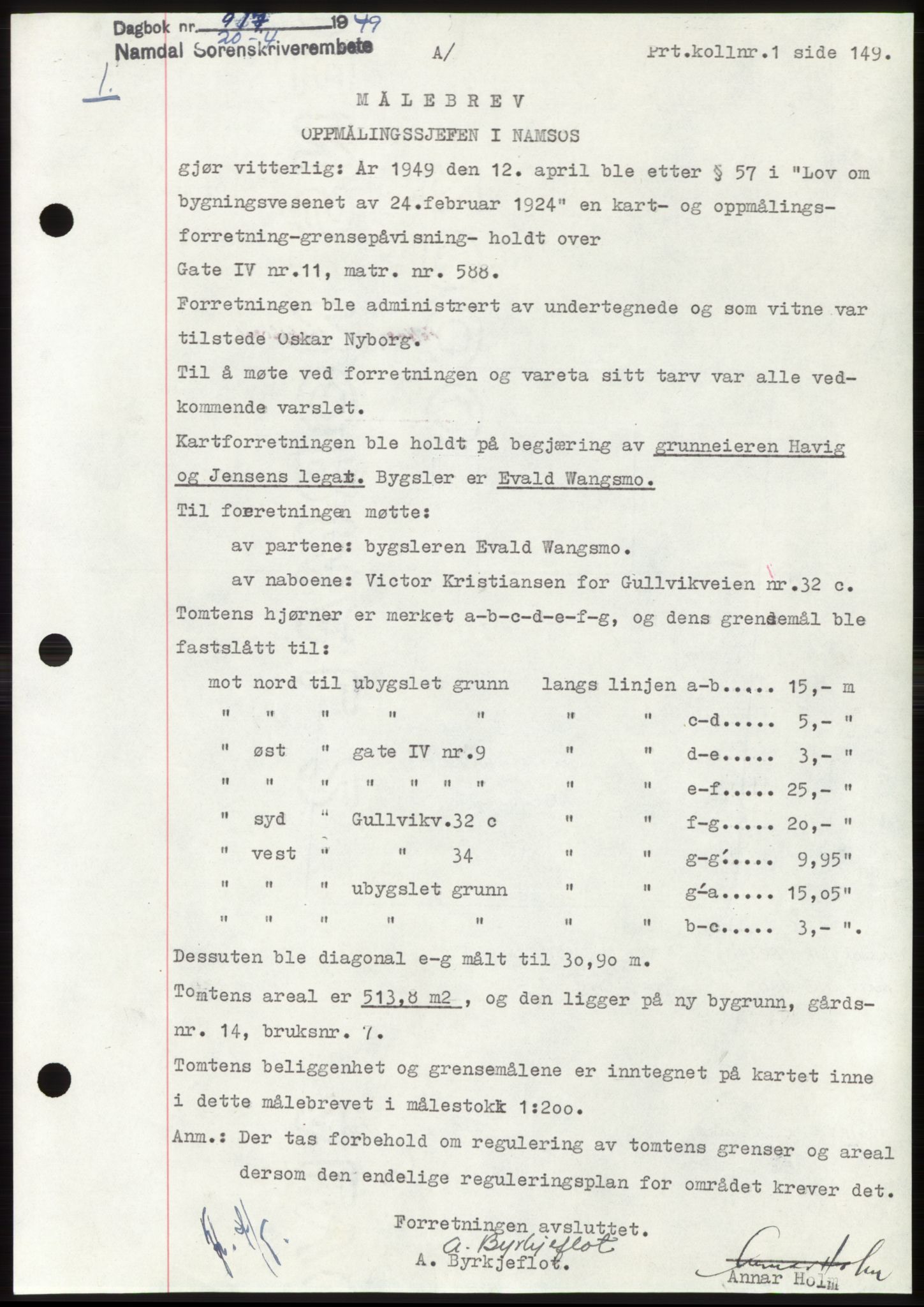 Namdal sorenskriveri, SAT/A-4133/1/2/2C: Pantebok nr. -, 1949-1949, Dagboknr: 917/1949