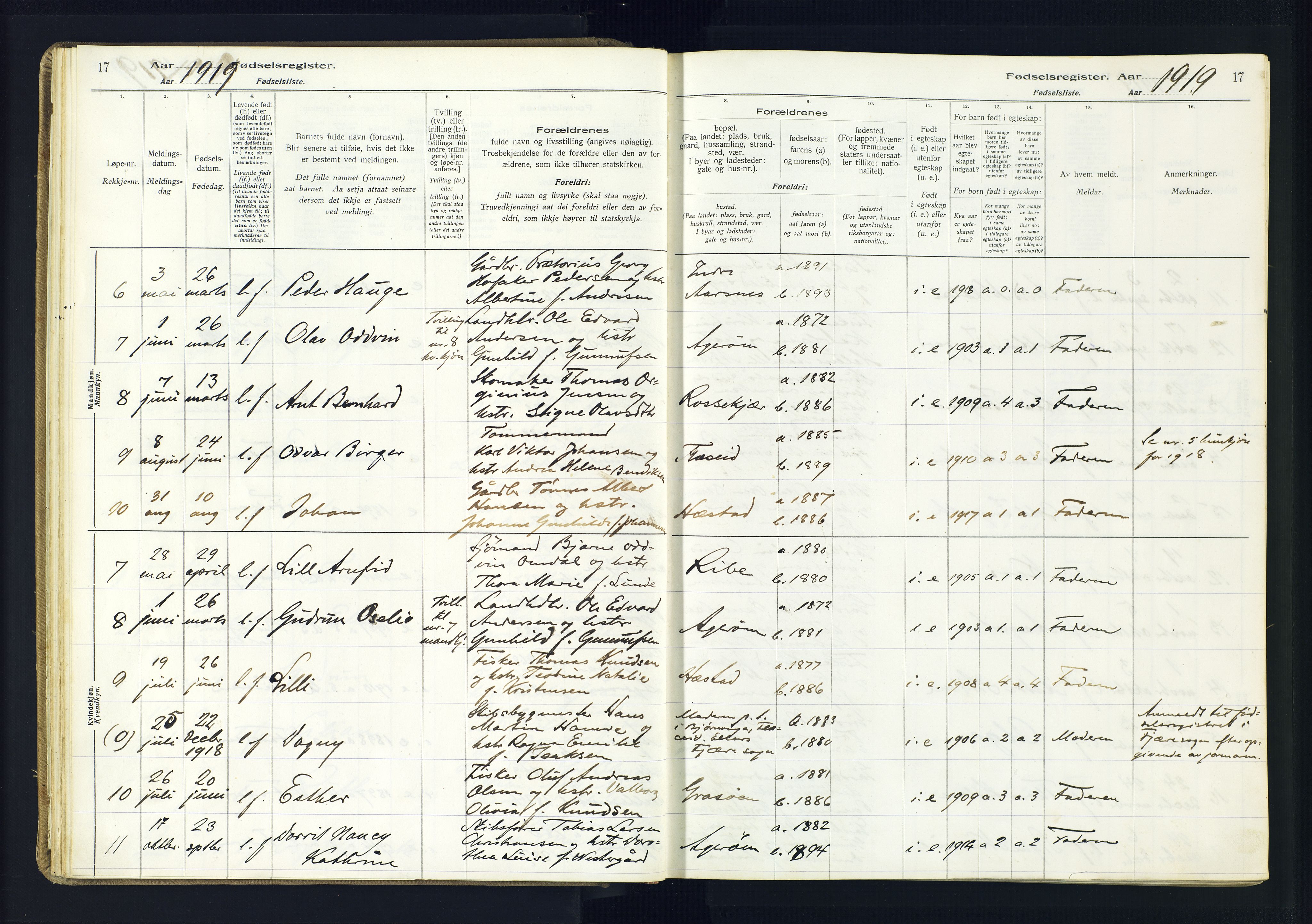 Høvåg sokneprestkontor, AV/SAK-1111-0025/J/Ja/L0001: Fødselsregister nr. II.4.2, 1916-1982, s. 17