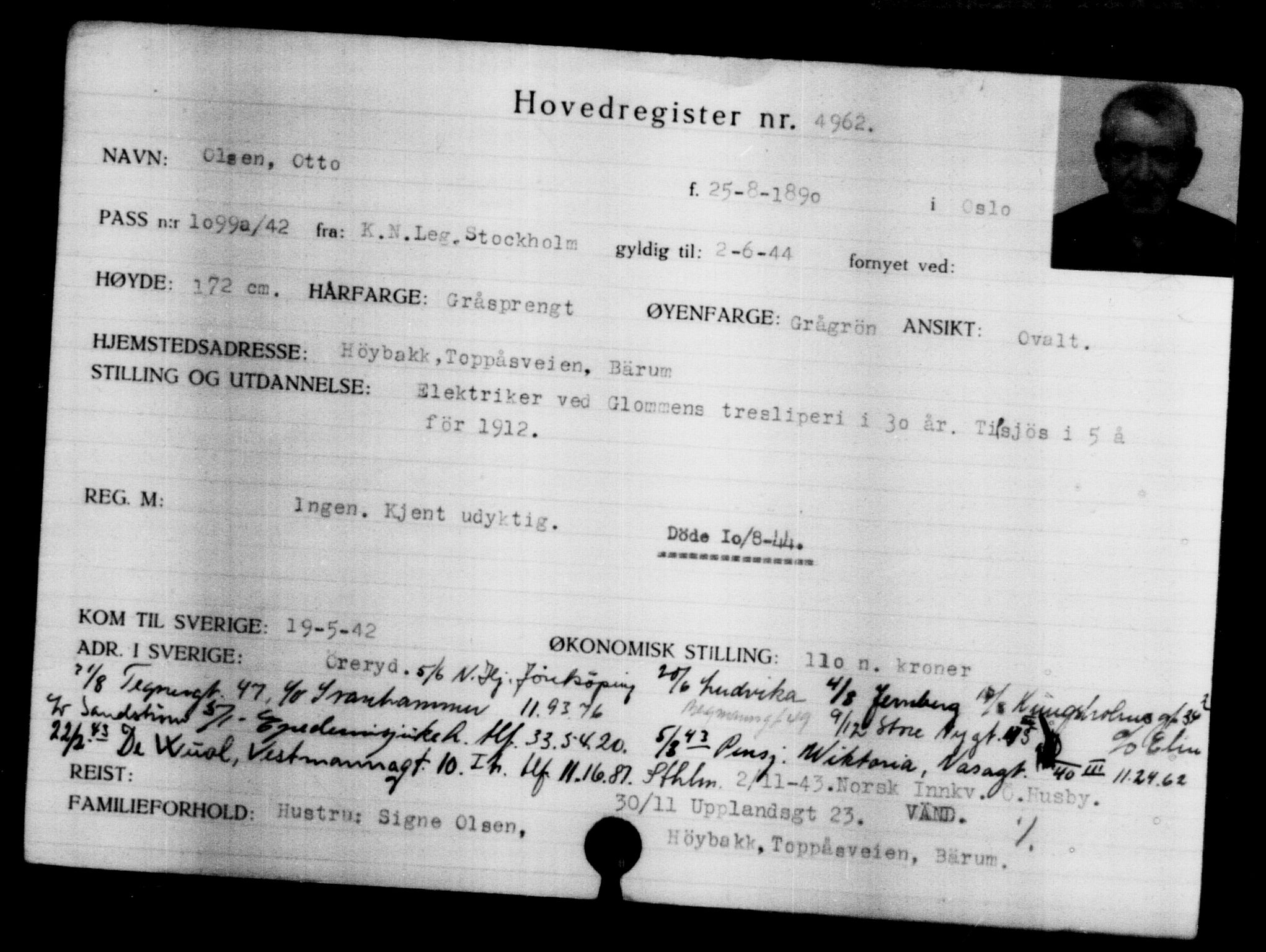 Utenriksstasjonene, Legasjonen i Stockholm, Flyktningkontoret, AV/RA-S-6753/V/Va/L0004: Kjesäterkartoteket, flyktninger med registreringsnr. 3496-6610, 1940-1945, s. 1743