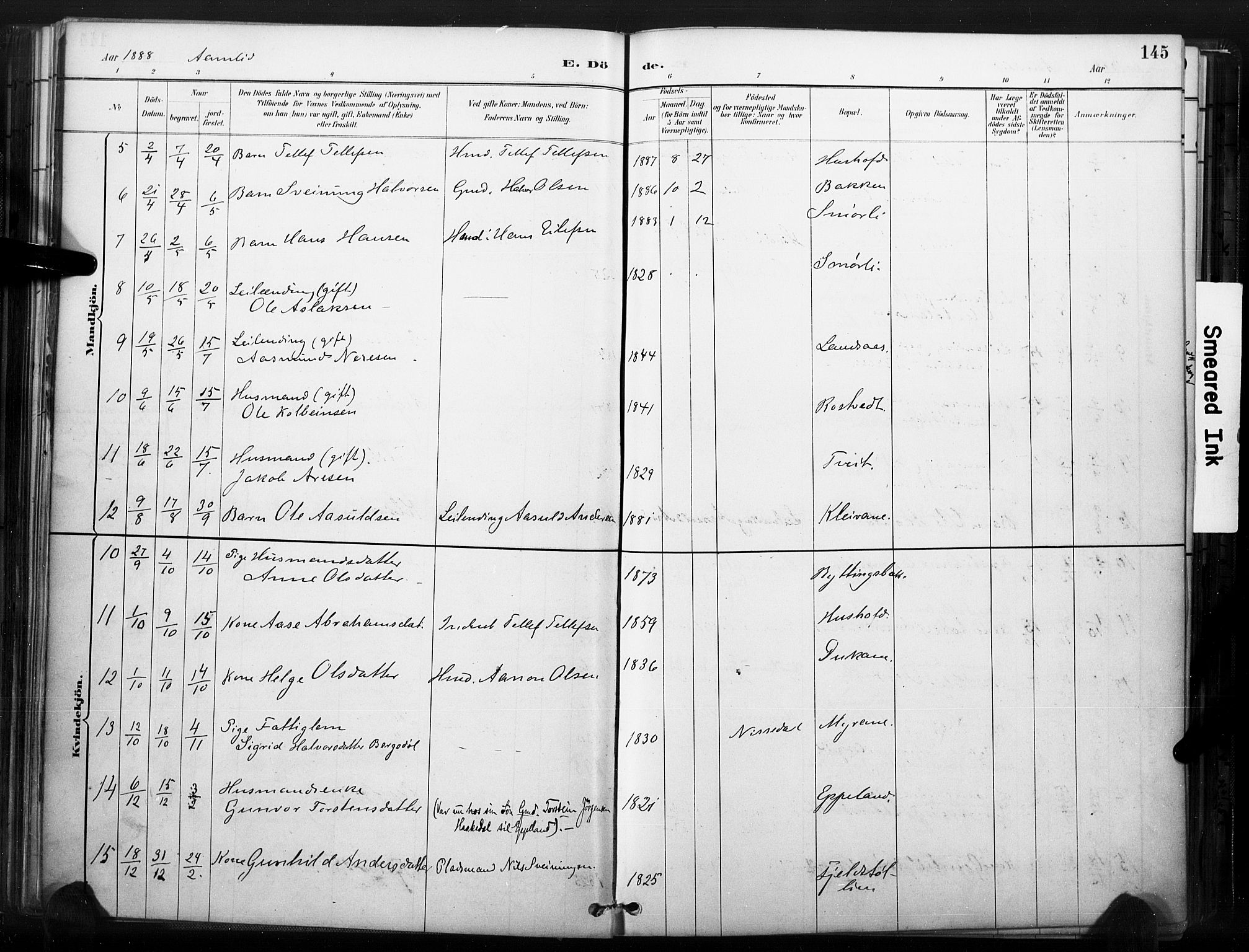 Åmli sokneprestkontor, AV/SAK-1111-0050/F/Fa/Fac/L0010: Ministerialbok nr. A 10 /1, 1885-1899, s. 145