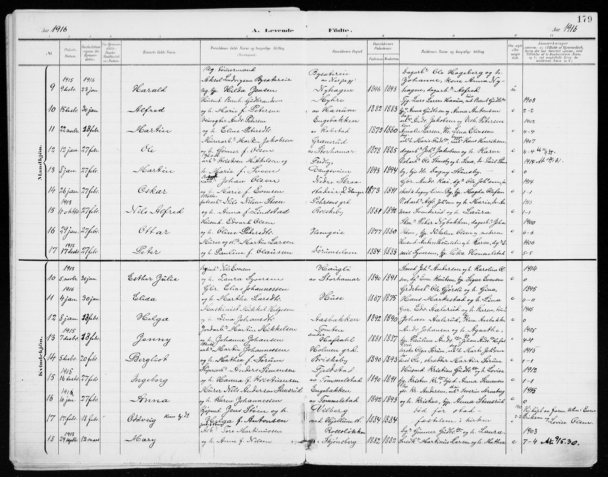 Vang prestekontor, Hedmark, AV/SAH-PREST-008/H/Ha/Haa/L0021: Ministerialbok nr. 21, 1902-1917, s. 179