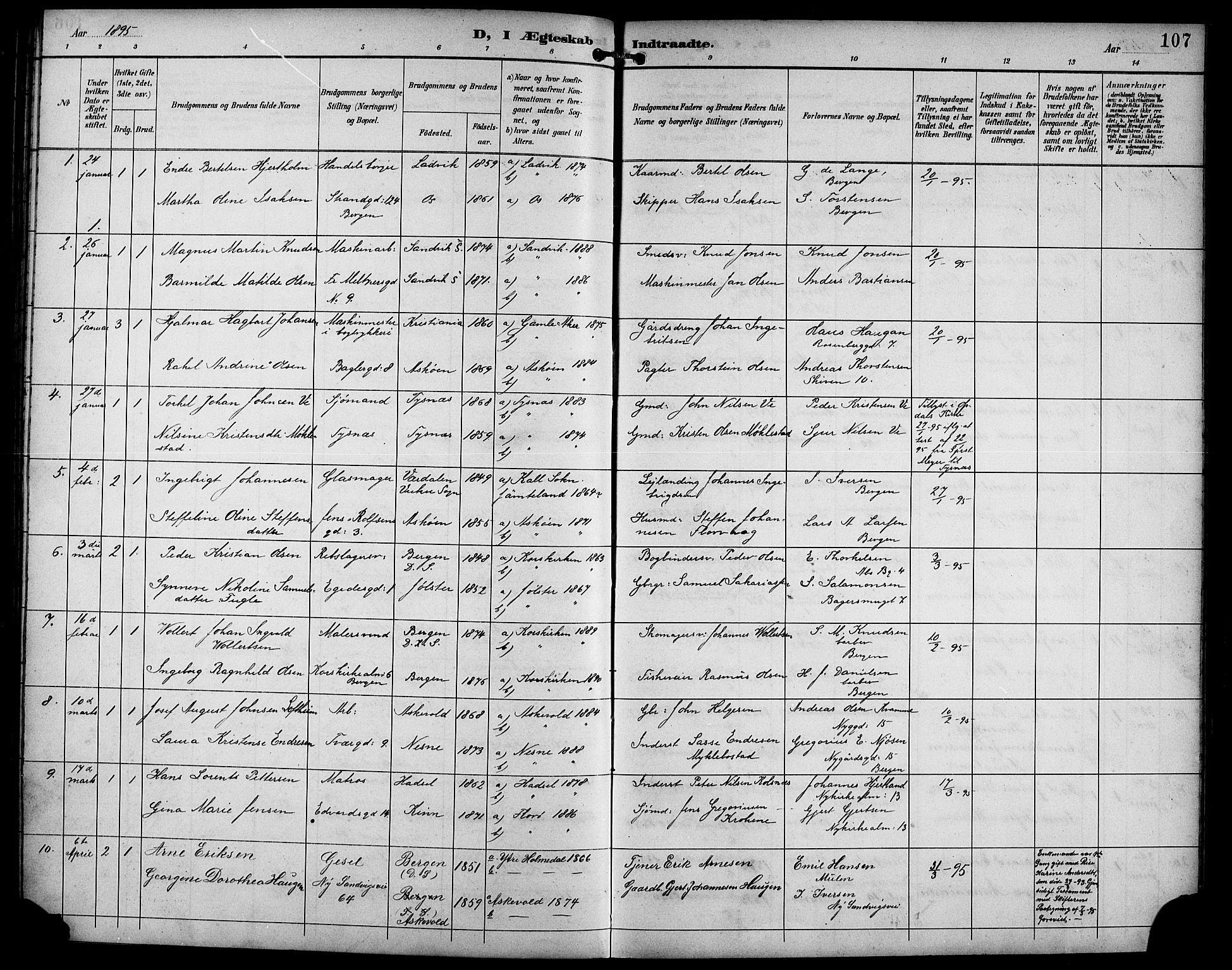 Sandviken Sokneprestembete, AV/SAB-A-77601/H/Hb/L0003: Klokkerbok nr. A 4, 1892-1901, s. 107