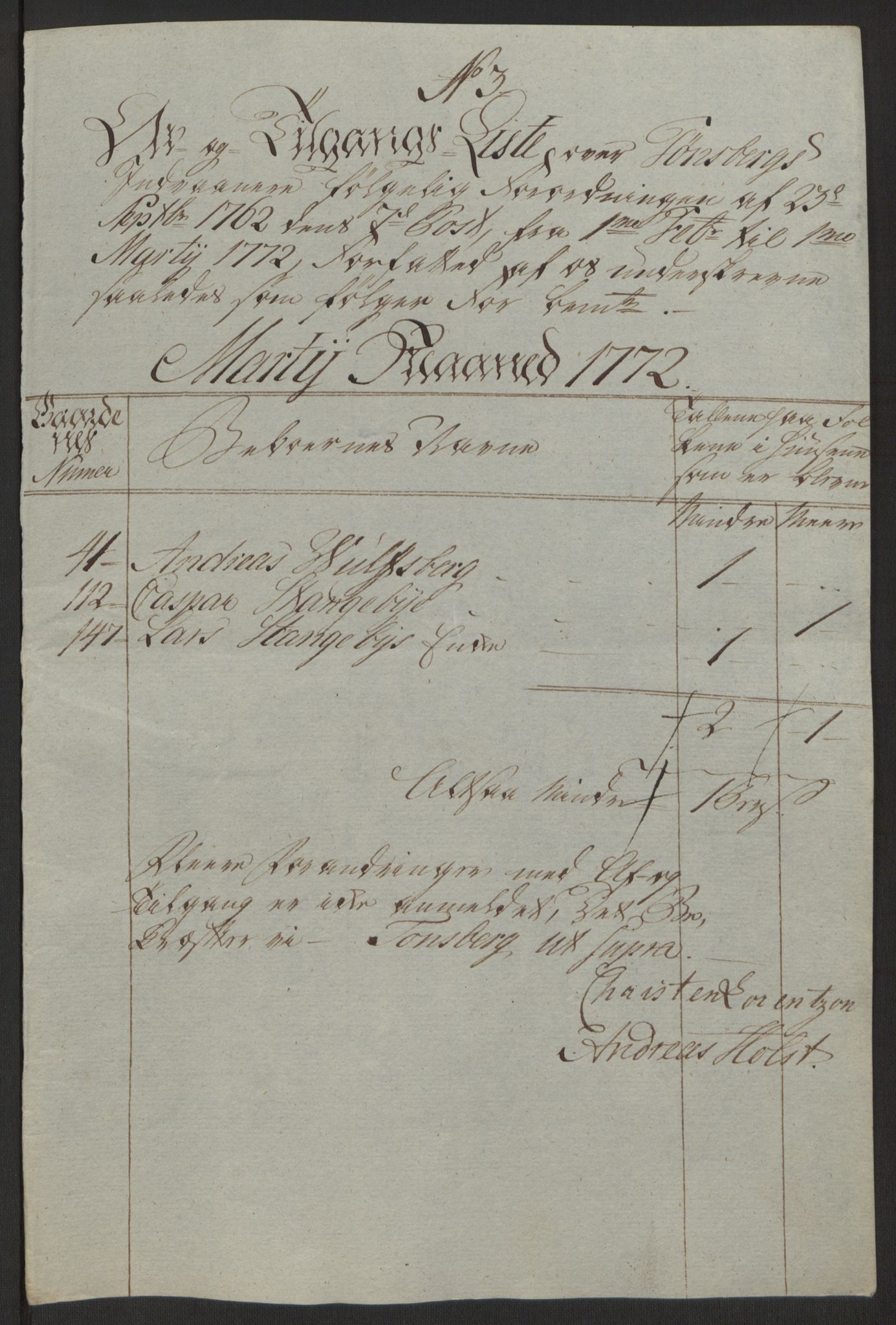 Rentekammeret inntil 1814, Reviderte regnskaper, Byregnskaper, AV/RA-EA-4066/R/Rh/L0162/0001: [H4] Kontribusjonsregnskap / Ekstraskatt, Tønsberg, 1762-1772, s. 409