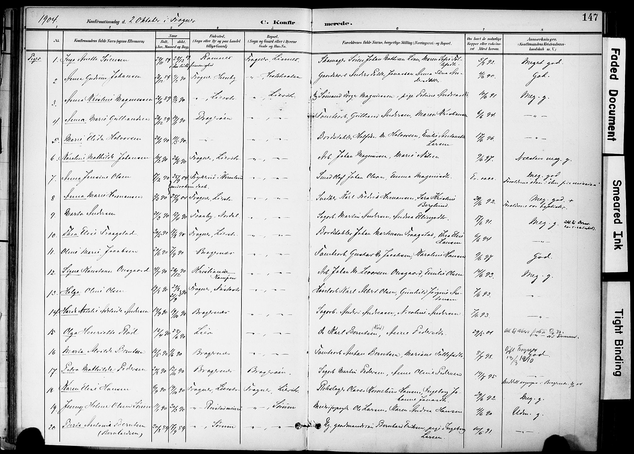 Lier kirkebøker, AV/SAKO-A-230/F/Fa/L0017: Ministerialbok nr. I 17, 1901-1908, s. 147