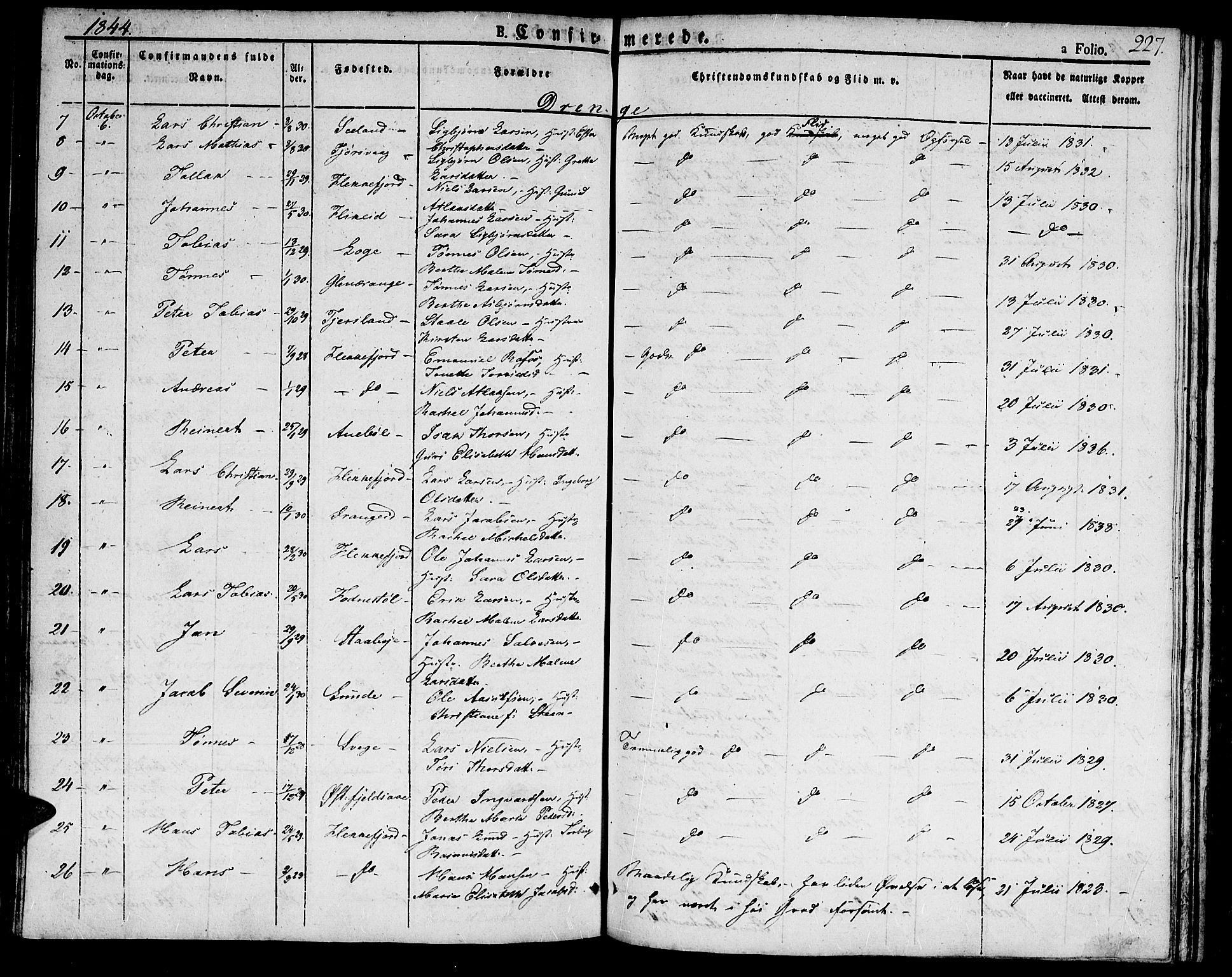 Flekkefjord sokneprestkontor, AV/SAK-1111-0012/F/Fb/Fbc/L0004: Klokkerbok nr. B 4, 1827-1846, s. 227