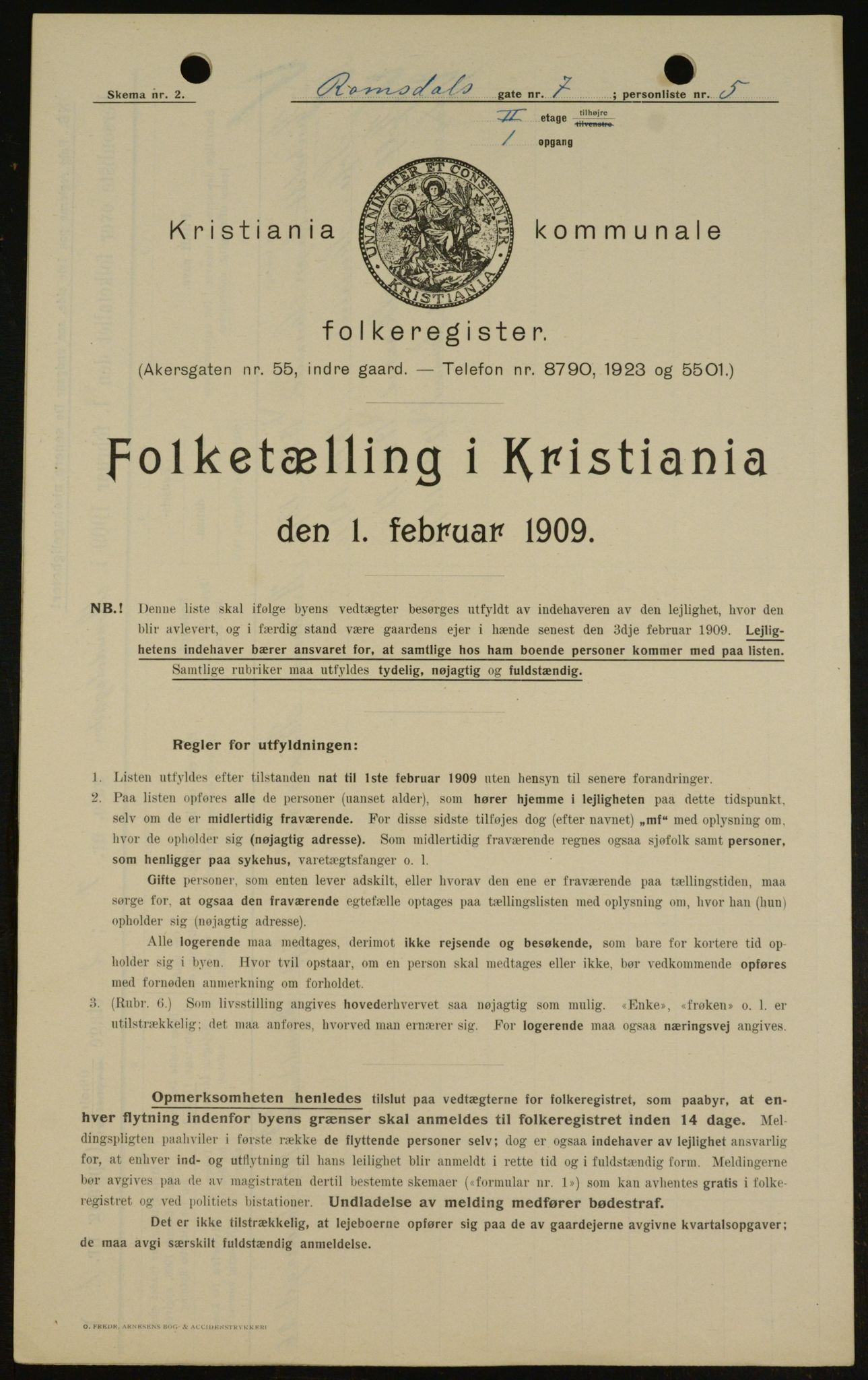 OBA, Kommunal folketelling 1.2.1909 for Kristiania kjøpstad, 1909, s. 75490