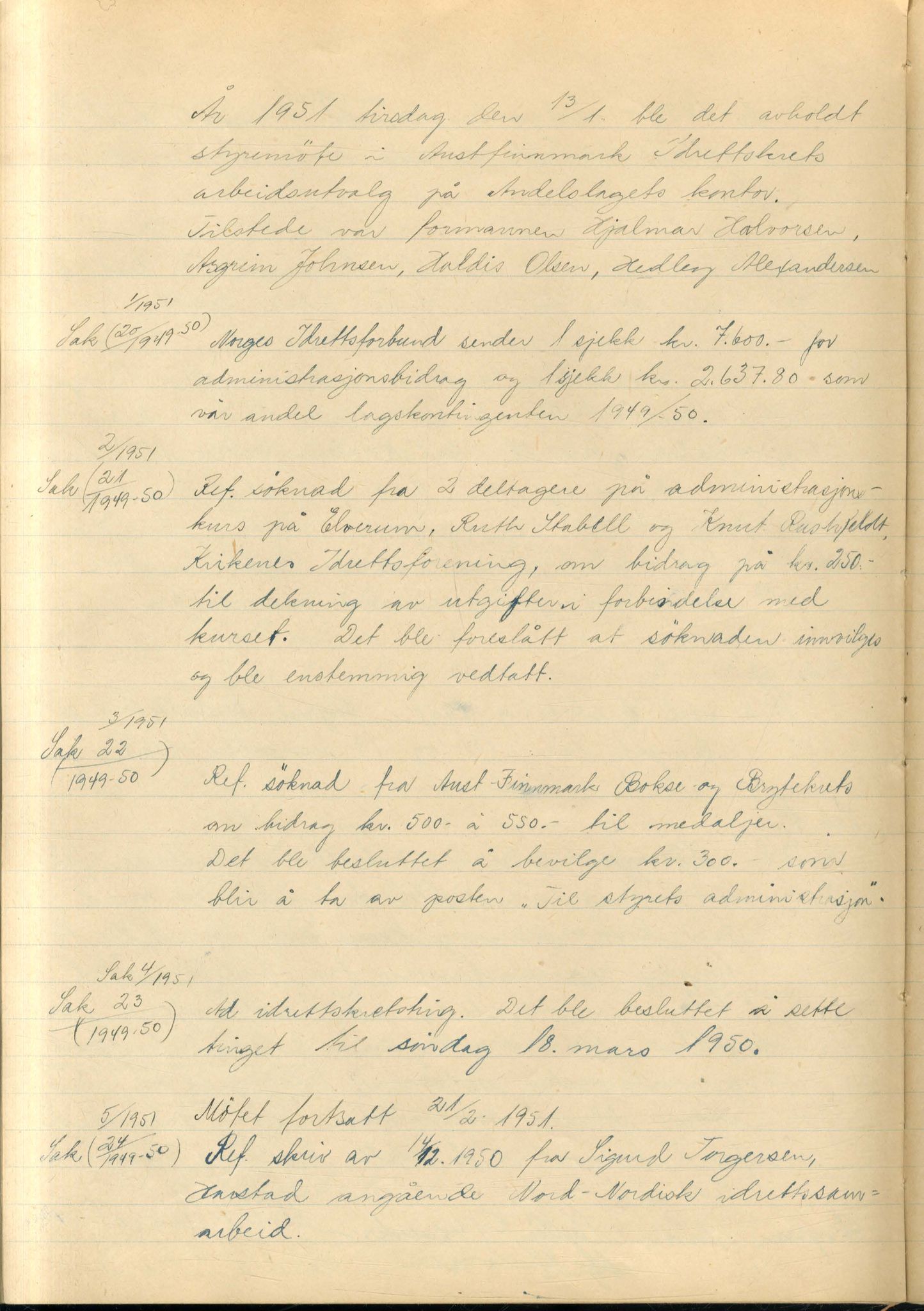 Aust-Finnmark Idrettskrets , FMFB/A-1041/A/L0001: Møteprotokoll for interimstyre, 1945-1951, s. 157