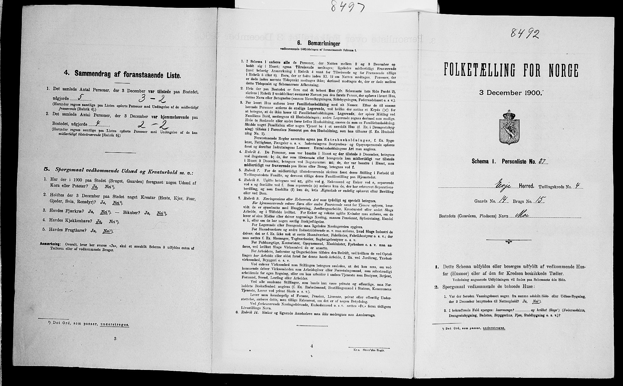 SAK, Folketelling 1900 for 0937 Evje herred, 1900, s. 284
