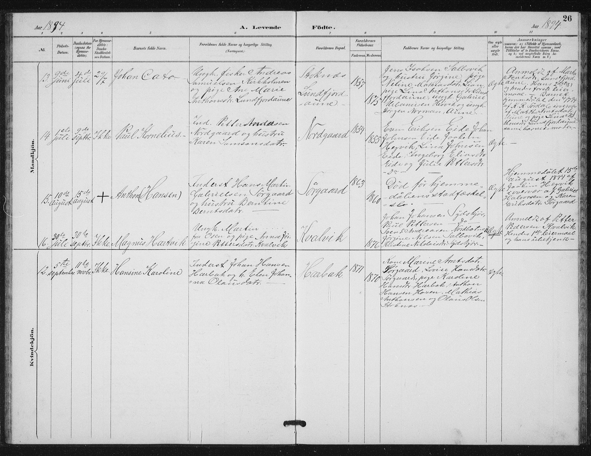 Ministerialprotokoller, klokkerbøker og fødselsregistre - Sør-Trøndelag, SAT/A-1456/656/L0698: Klokkerbok nr. 656C04, 1890-1904, s. 26