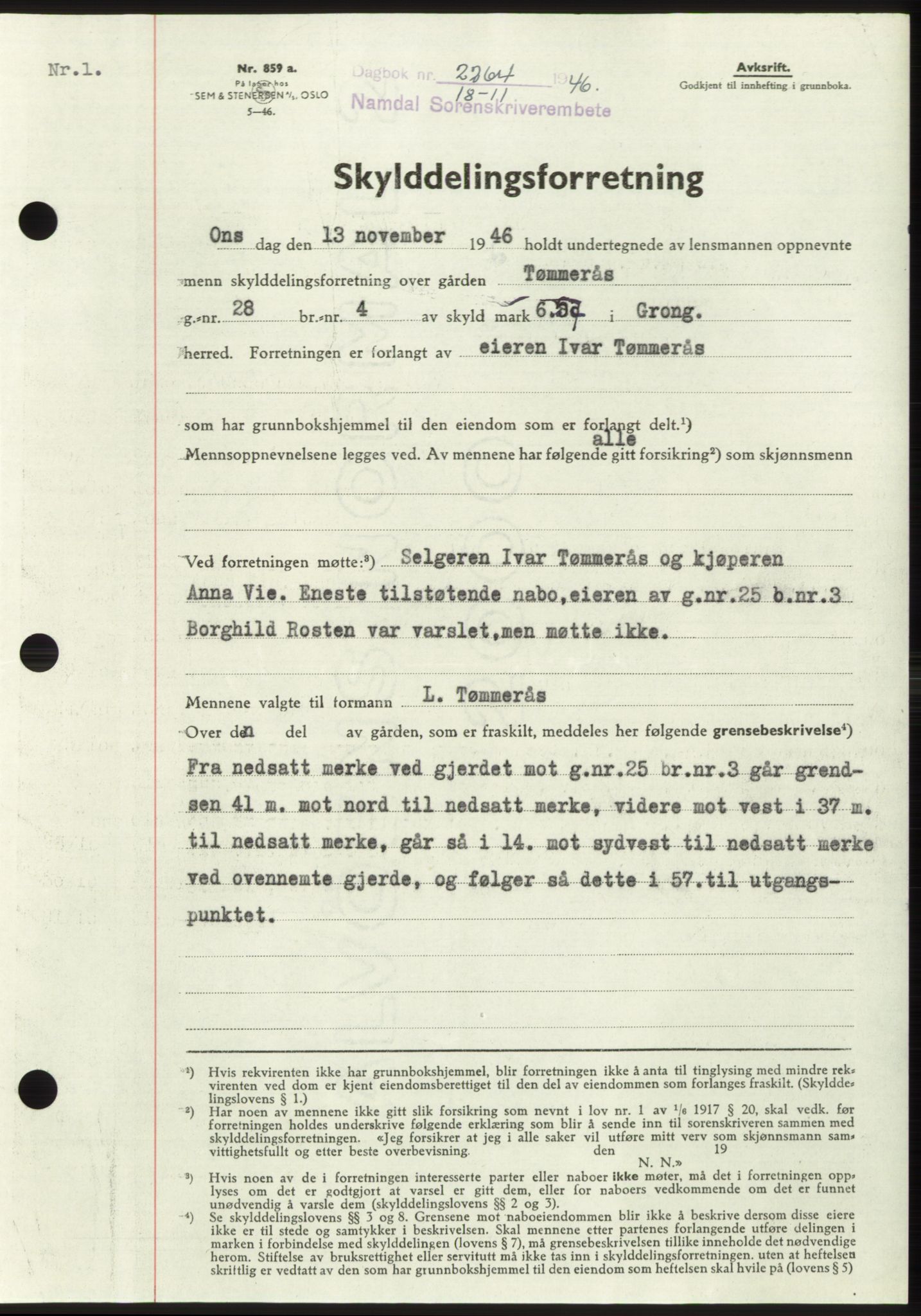 Namdal sorenskriveri, SAT/A-4133/1/2/2C: Pantebok nr. -, 1946-1947, Dagboknr: 2264/1946