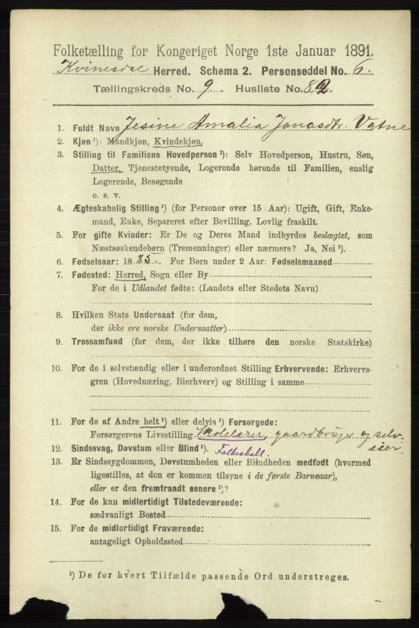 RA, Folketelling 1891 for 1037 Kvinesdal herred, 1891, s. 3747