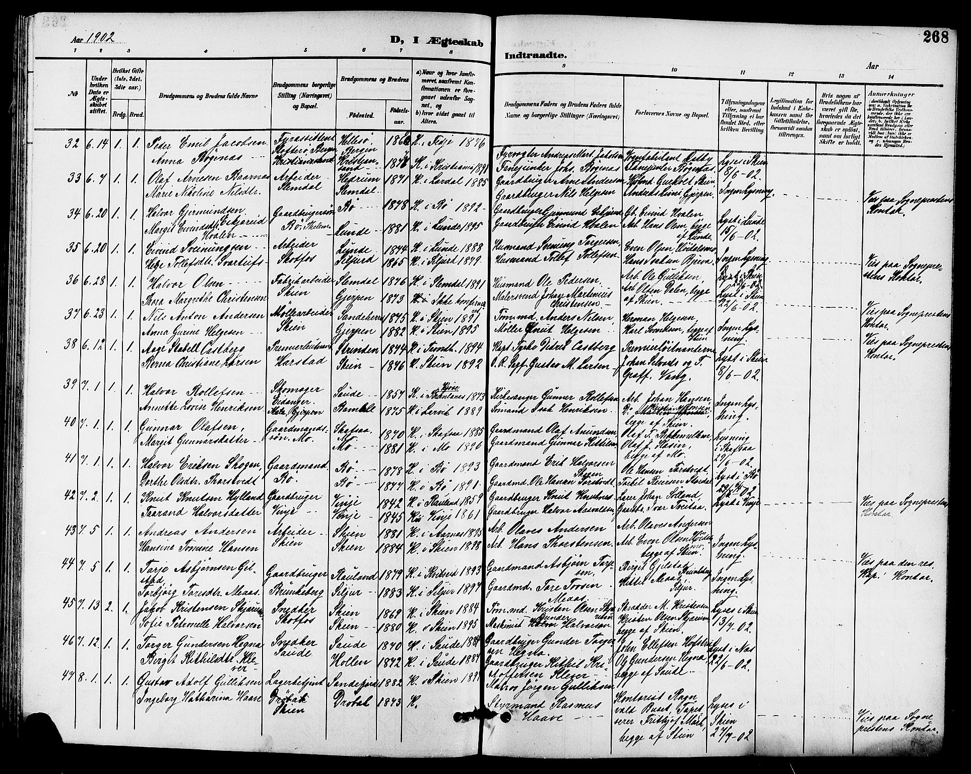 Skien kirkebøker, AV/SAKO-A-302/G/Ga/L0008: Klokkerbok nr. 8, 1900-1910, s. 268