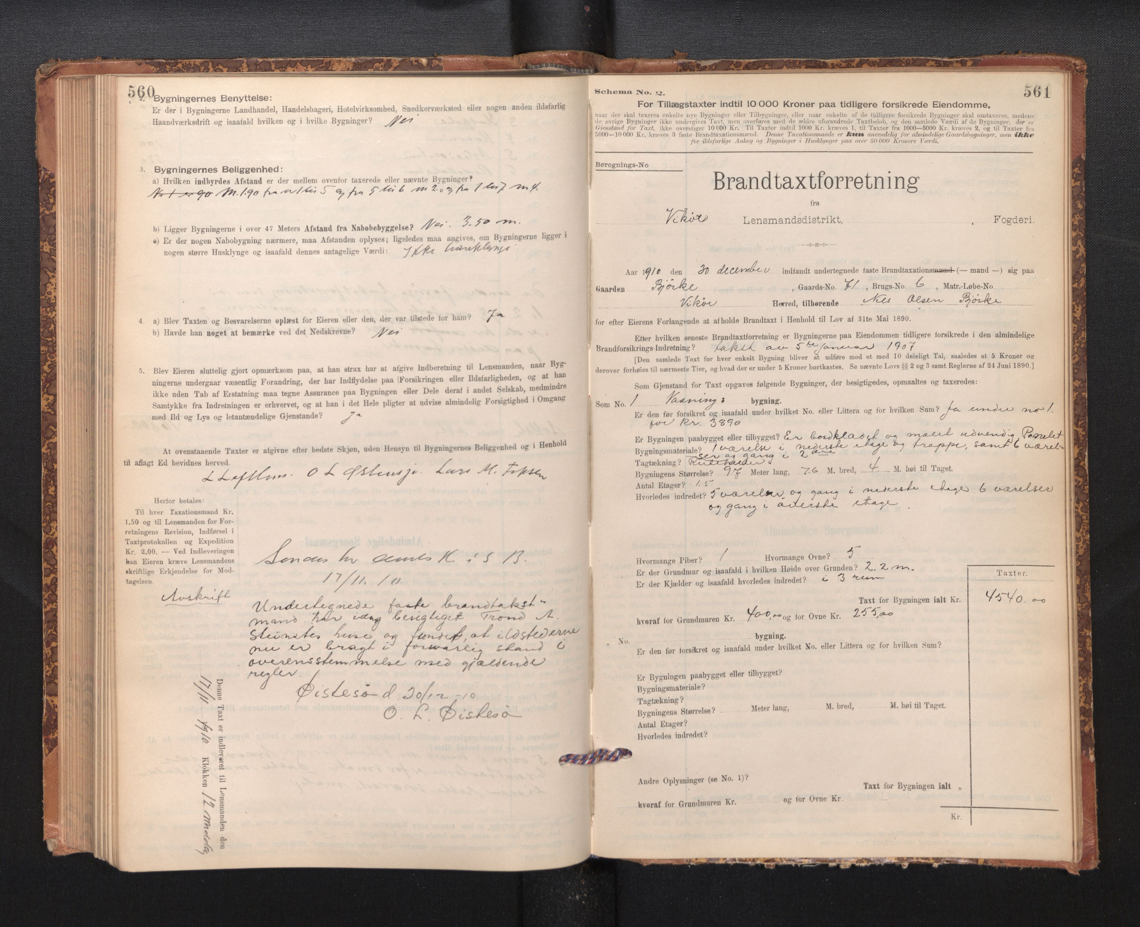 Lensmannen i Kvam, SAB/A-33201/0012/L0005: Branntakstprotokoll, skjematakst, 1894-1913, s. 560-561