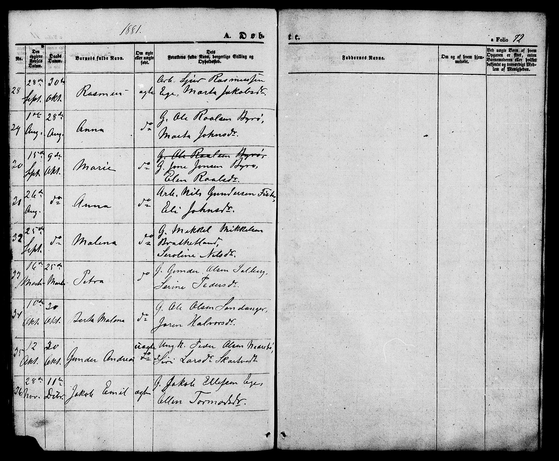 Hjelmeland sokneprestkontor, AV/SAST-A-101843/01/V/L0005: Klokkerbok nr. B 5, 1853-1892, s. 72