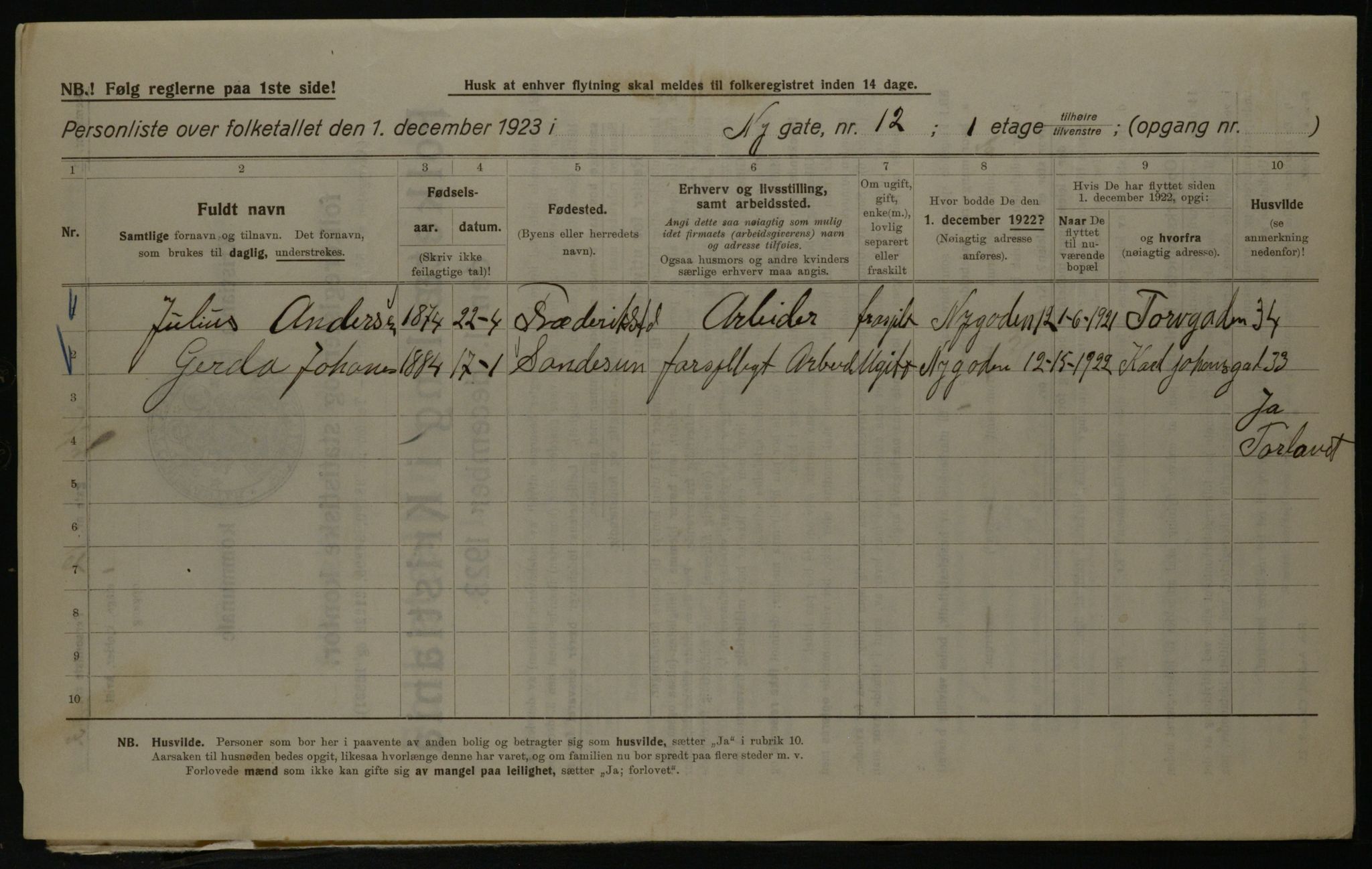 OBA, Kommunal folketelling 1.12.1923 for Kristiania, 1923, s. 81290