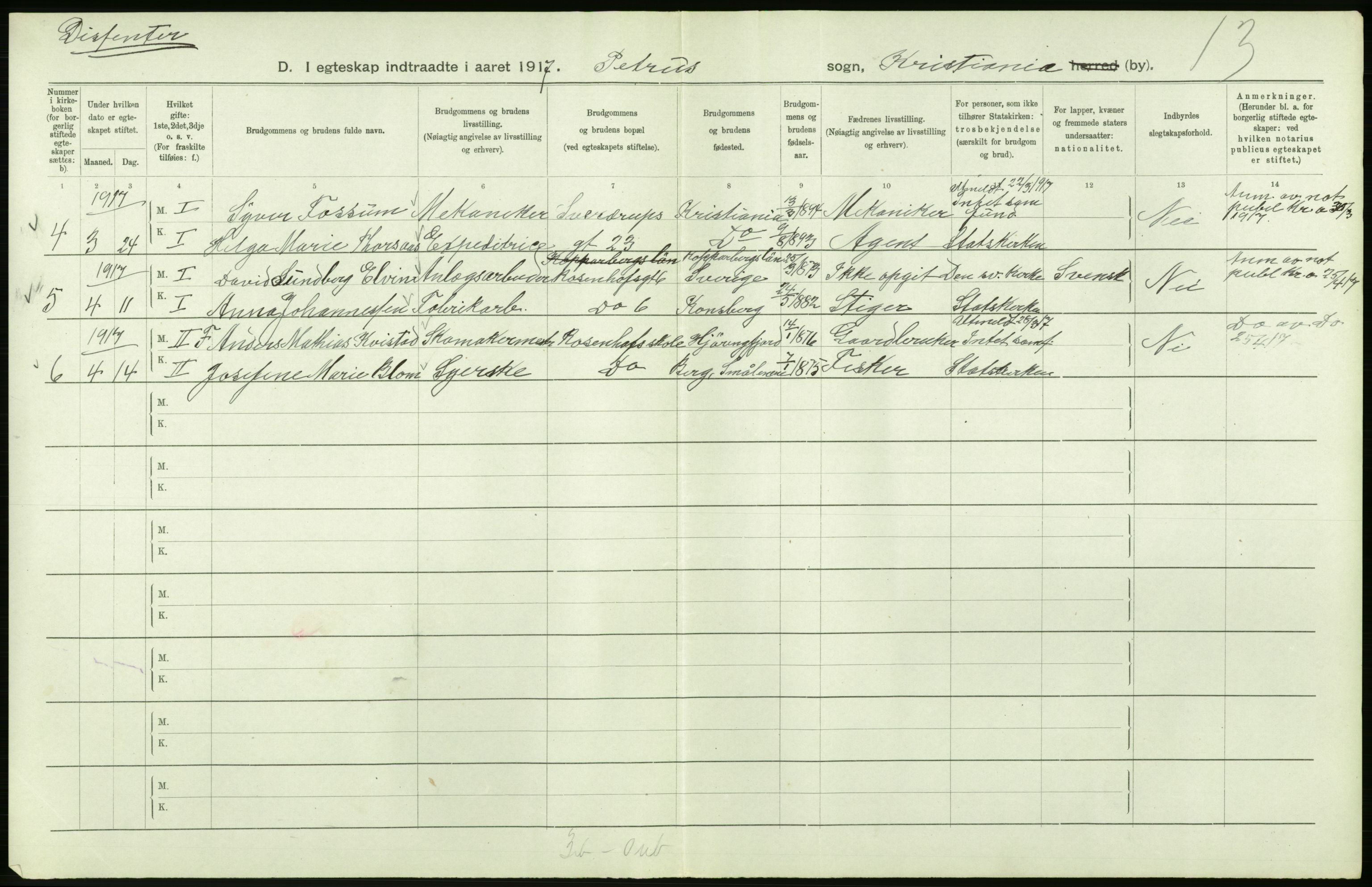 Statistisk sentralbyrå, Sosiodemografiske emner, Befolkning, AV/RA-S-2228/D/Df/Dfb/Dfbg/L0008: Kristiania: Gifte, 1917, s. 200