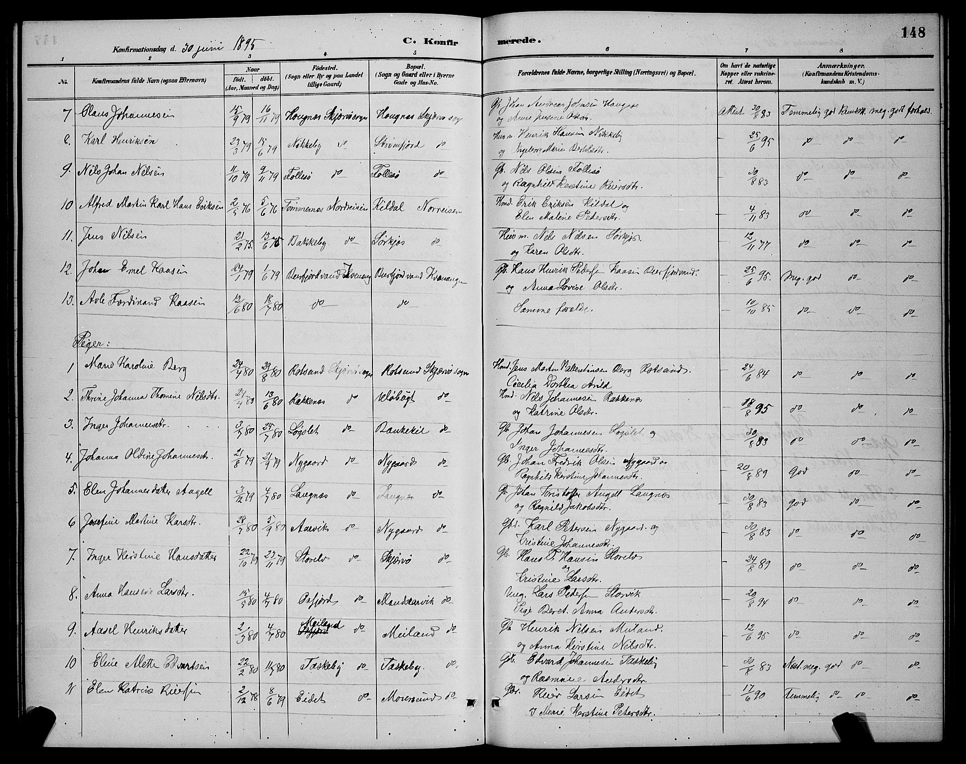 Skjervøy sokneprestkontor, AV/SATØ-S-1300/H/Ha/Hab/L0007klokker: Klokkerbok nr. 7, 1889-1899, s. 148